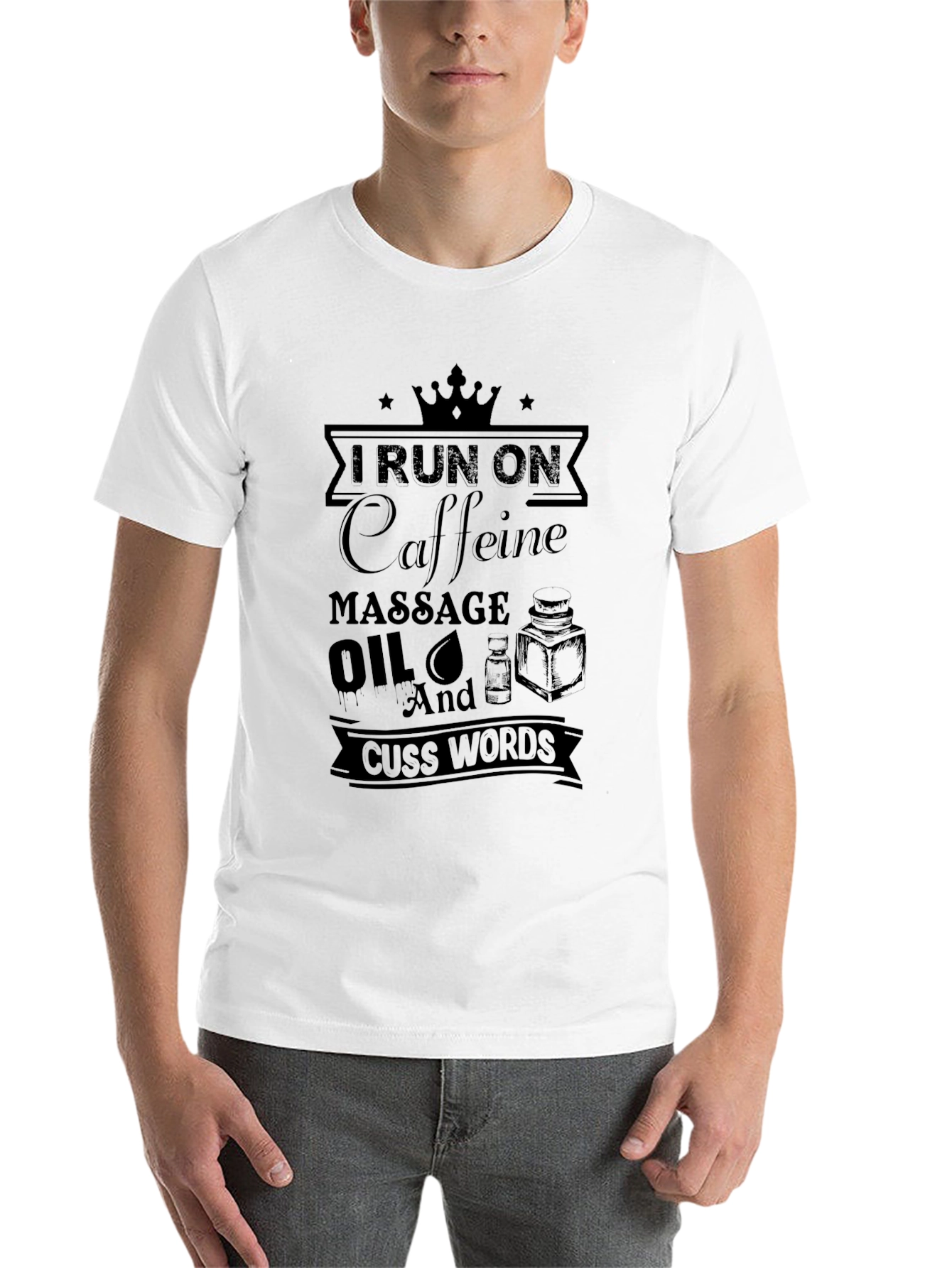 Black Funny Massage Therapist T-Shirt - Caffeine & Cuss Words view 14