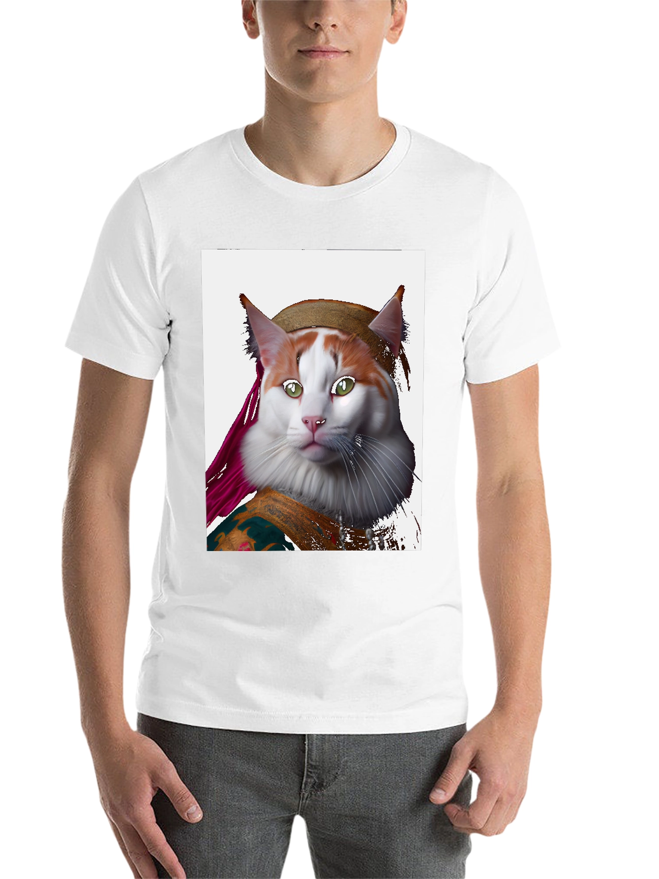 Black Mona Lisa Cat T-Shirt - Artful Feline Portrait view 14