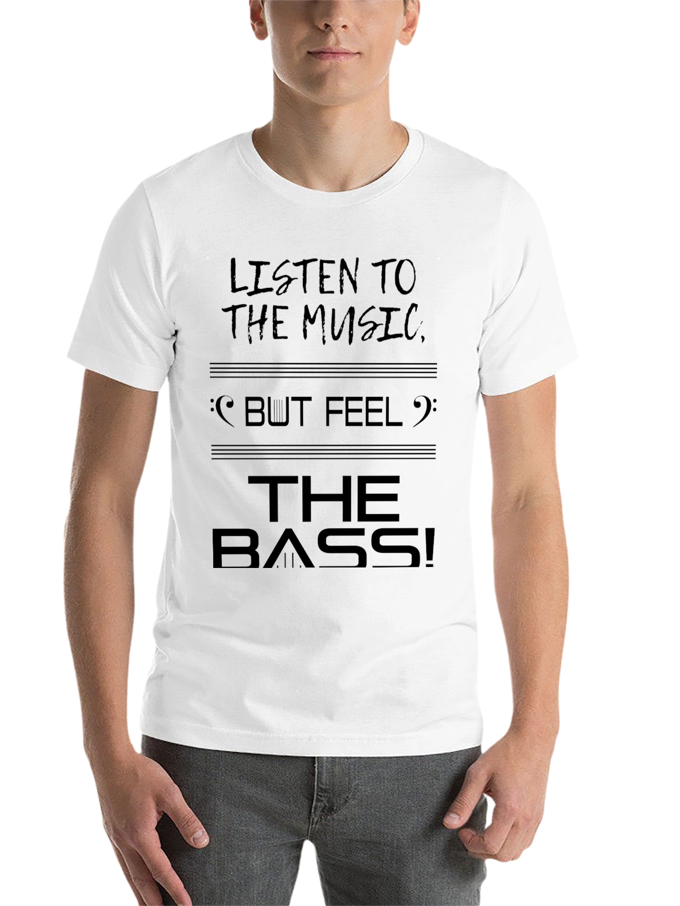 Black Listen to the Music Feel the Bass T-Shirt view 14