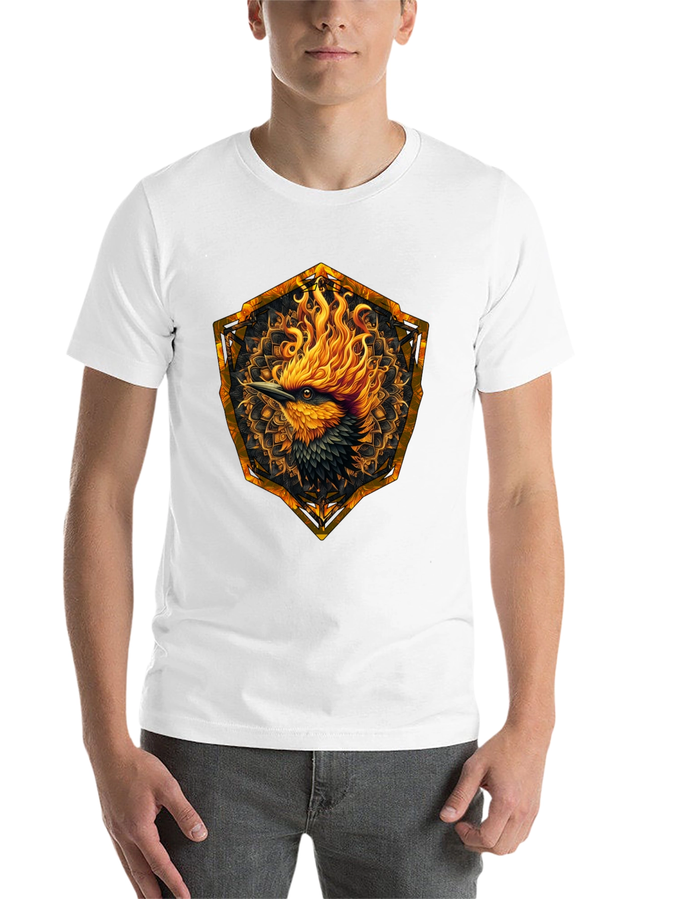 Black Fiery Phoenix Graphic Tee - Black Cotton Blend view 14
