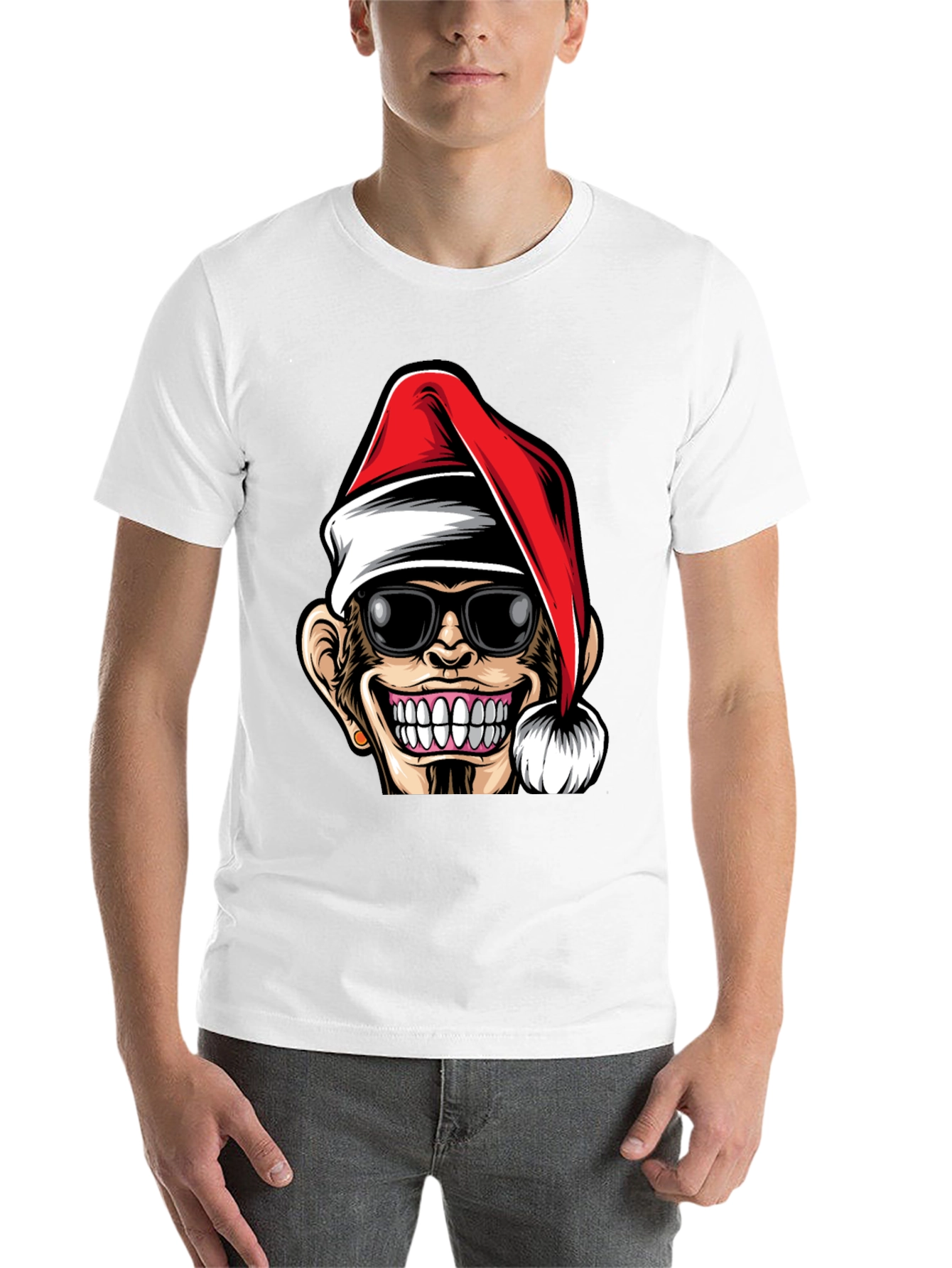 Black Funny Monkey Santa Hat T-Shirt view 14