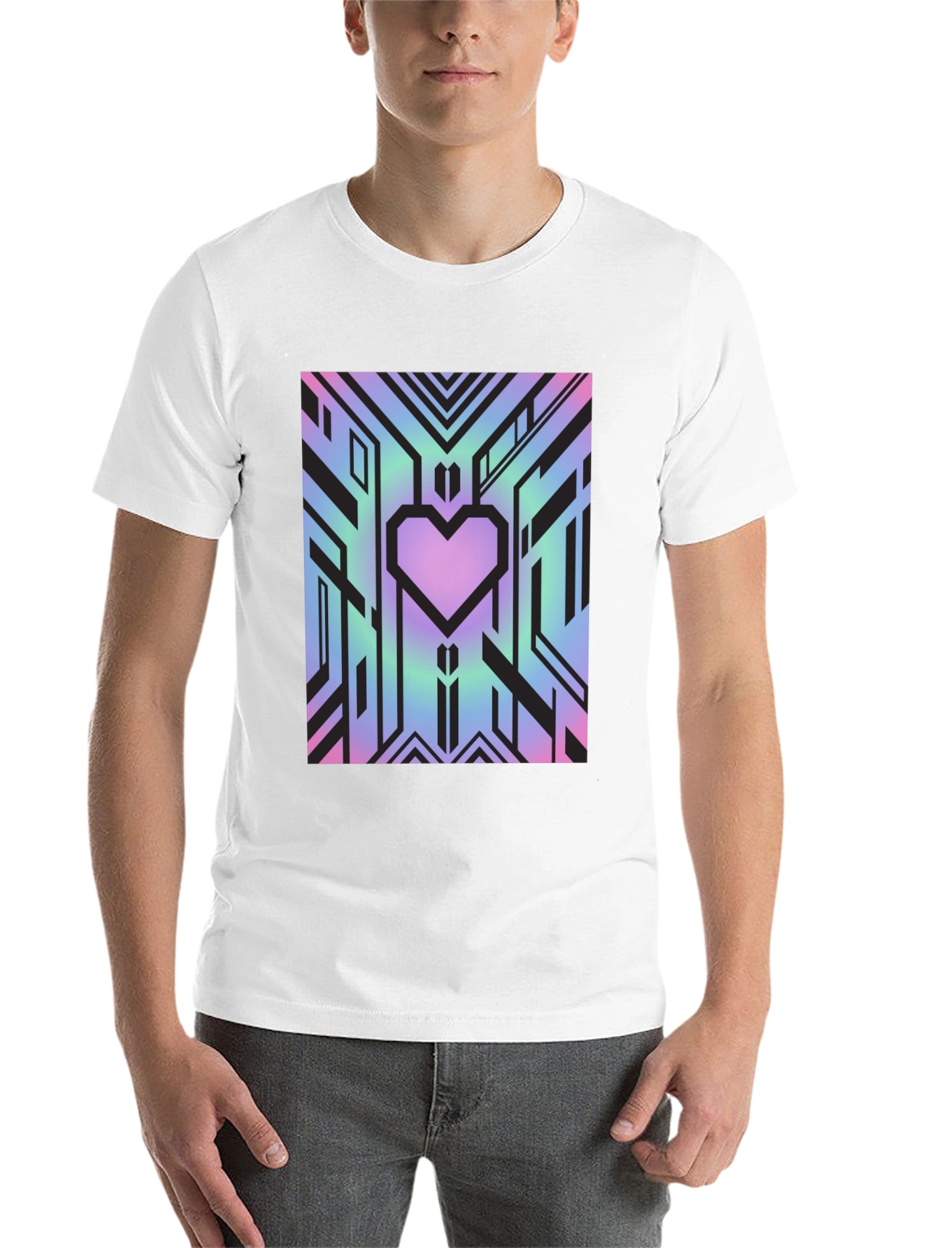 Black Geometric Heart Graphic Tee - Abstract Design view 14
