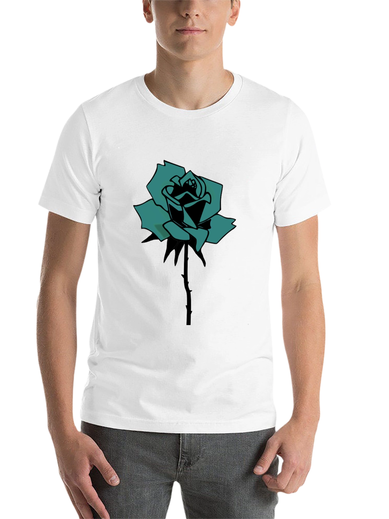 Black Black T-Shirt with Teal Rose Print view 14