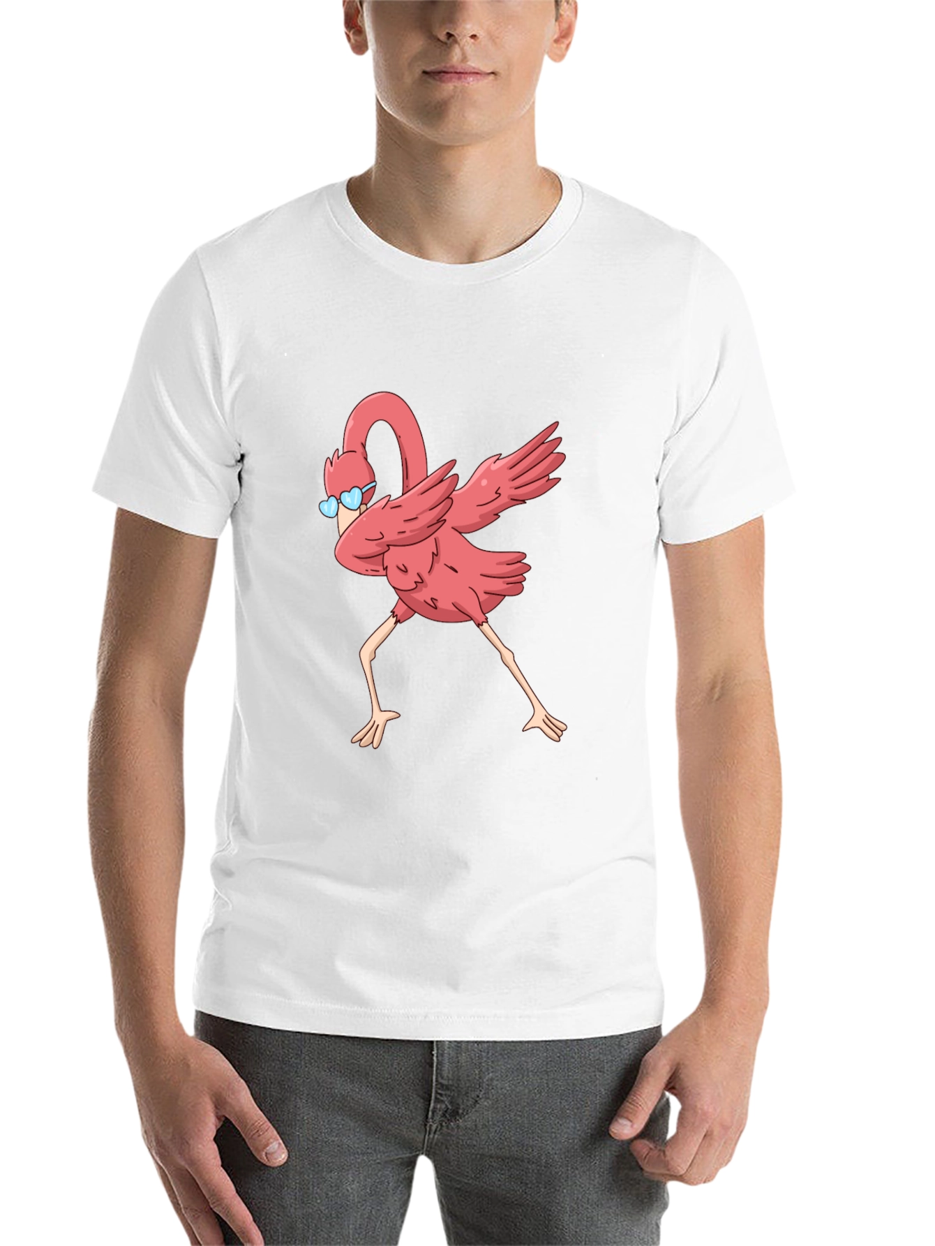 Black Dabbing Flamingo Graphic Tee - Black Cotton T-Shirt view 14