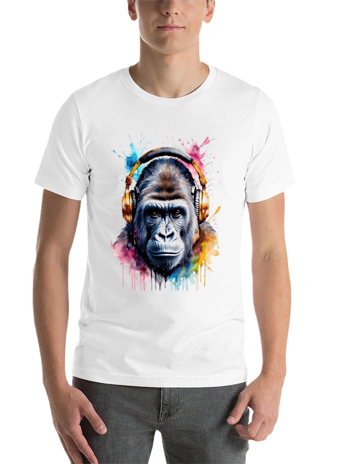 Black Gorilla DJ Tee - Watercolor Ape T-Shirt view 14