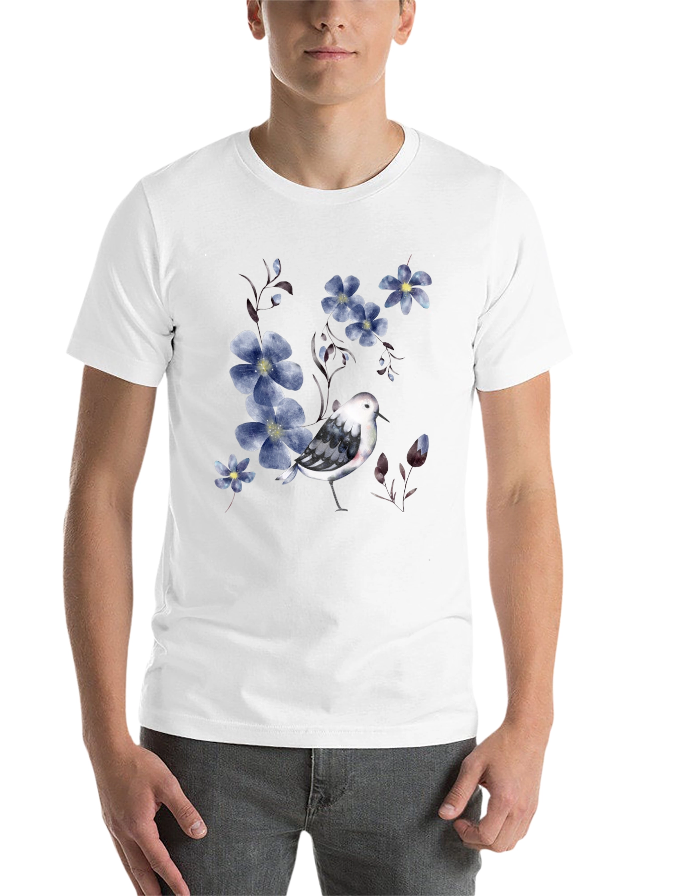 Black Floral Bird Print Black T-Shirt view 14
