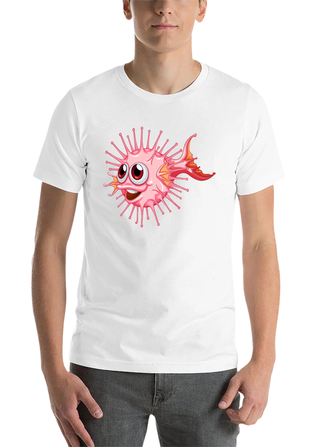 Black Cartoon Pufferfish Graphic Black T-Shirt view 14