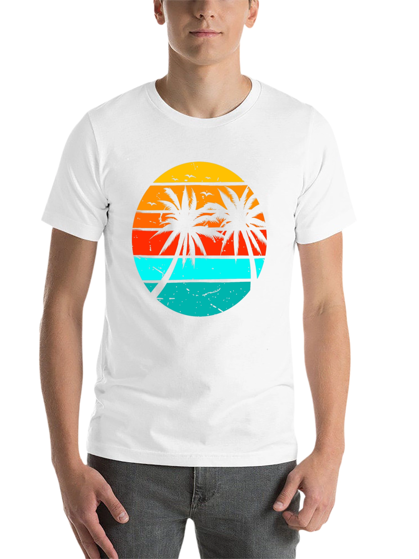 Black Retro Sunset Palm Tree Graphic T-Shirt view 14
