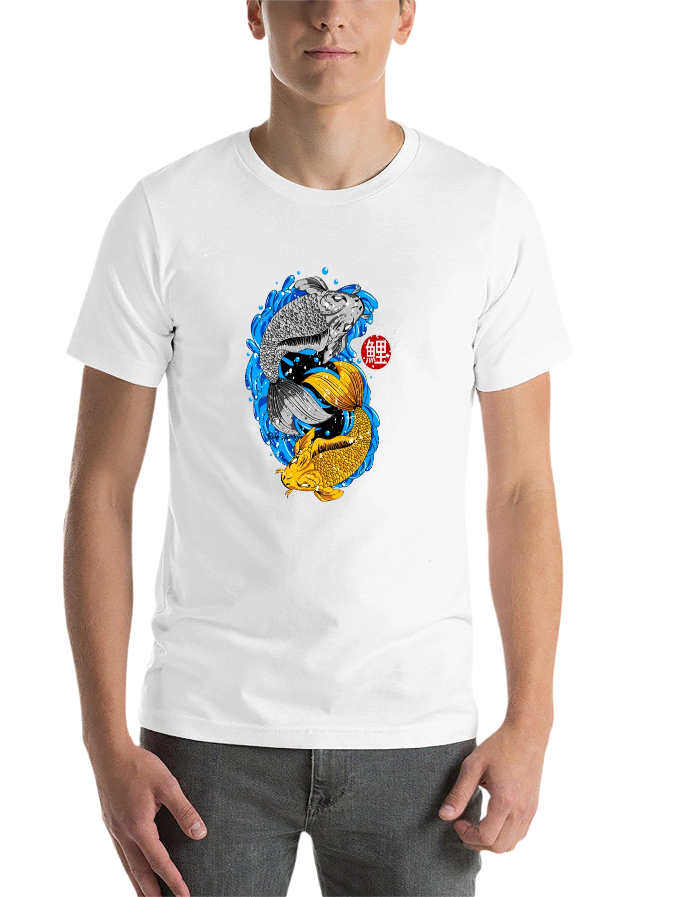 Black Yin Yang Koi Fish Graphic T-Shirt view 14