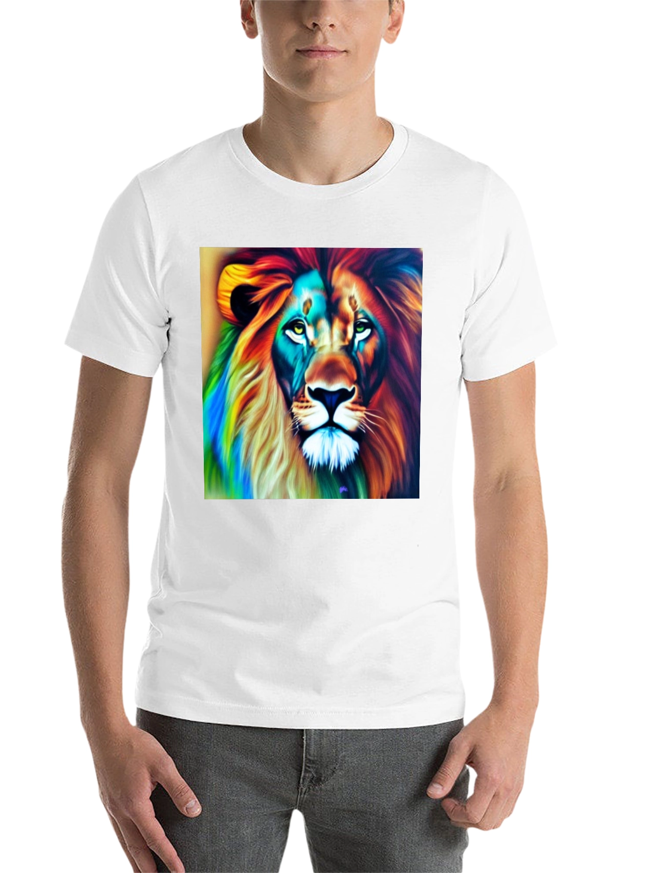 Colorful Lion Graphic Tee - Men's Black T-Shirt - 14