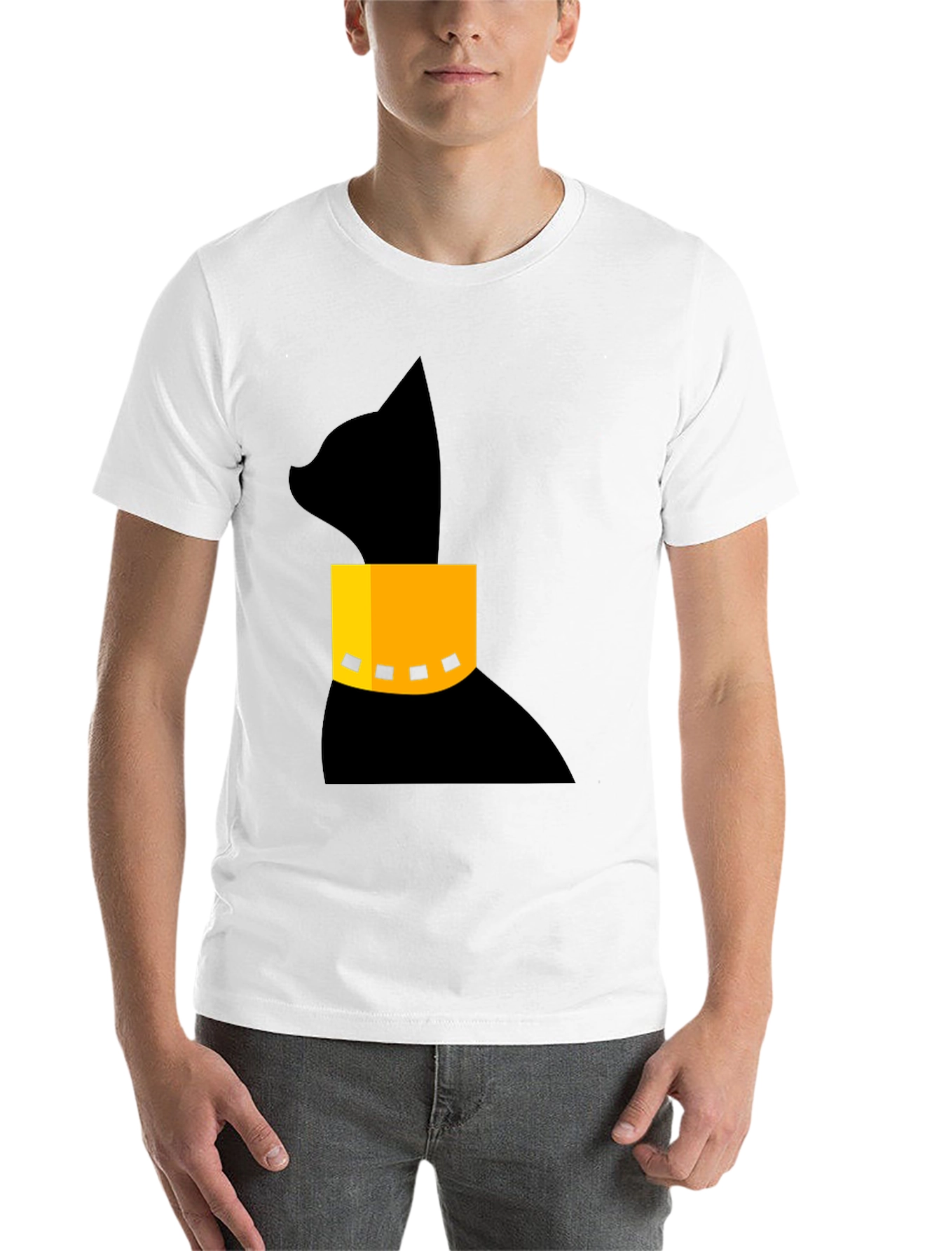 Black Modern Black Cat T-Shirt with Geometric Collar view 14