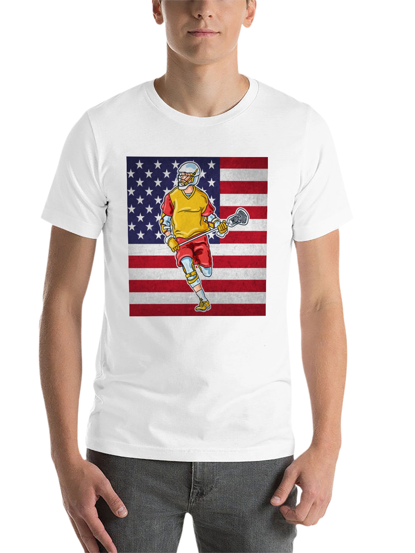 Black American Lacrosse Player Graphic T-Shirt view 14