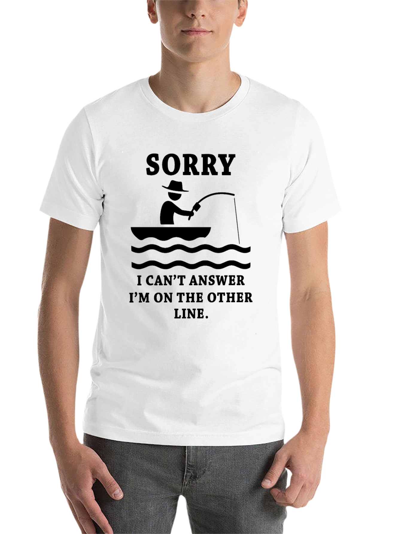 Black Fisherman's Tee: Sorry, On The Other Line! view 14