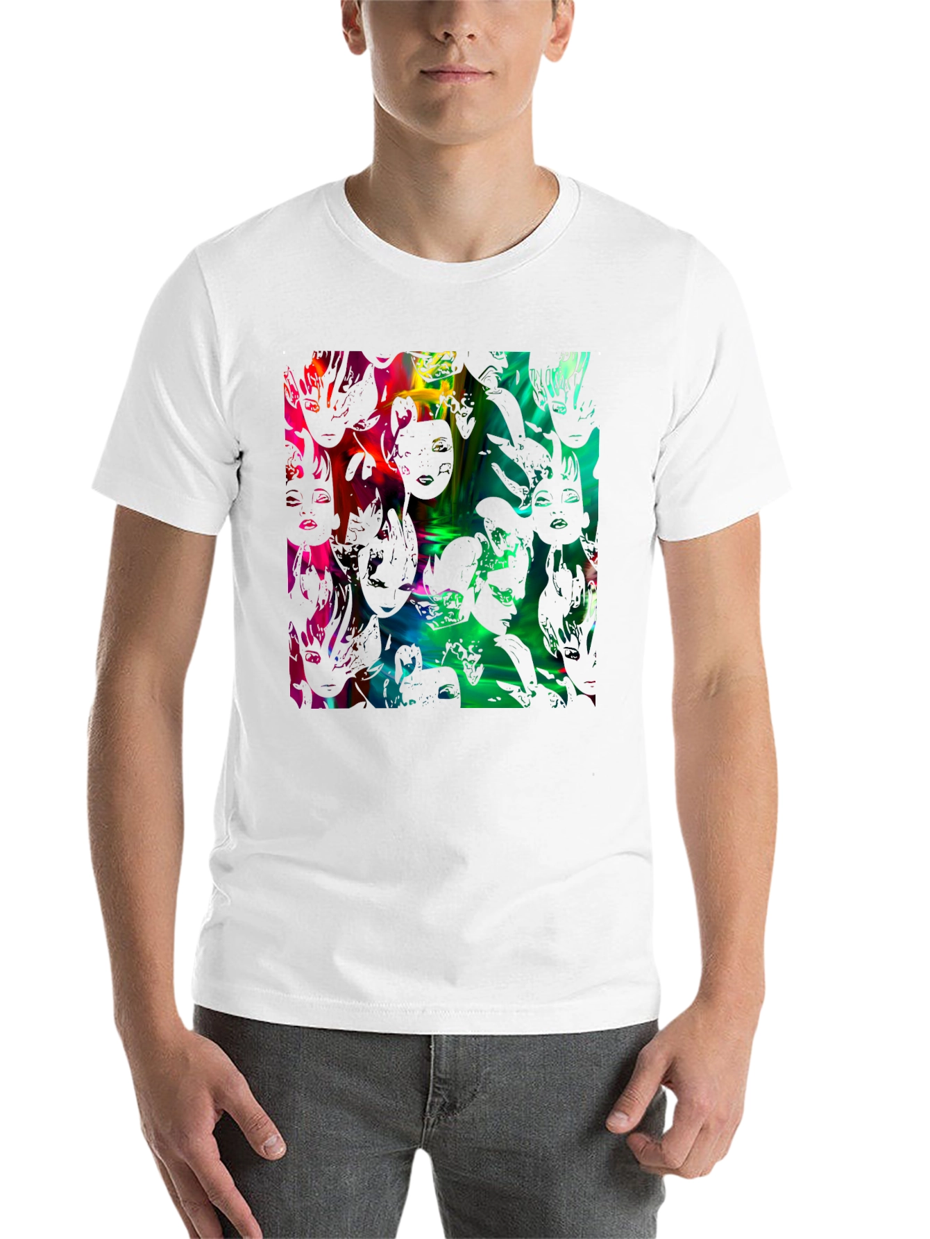Black Abstract Faces Graphic Black Tee view 14