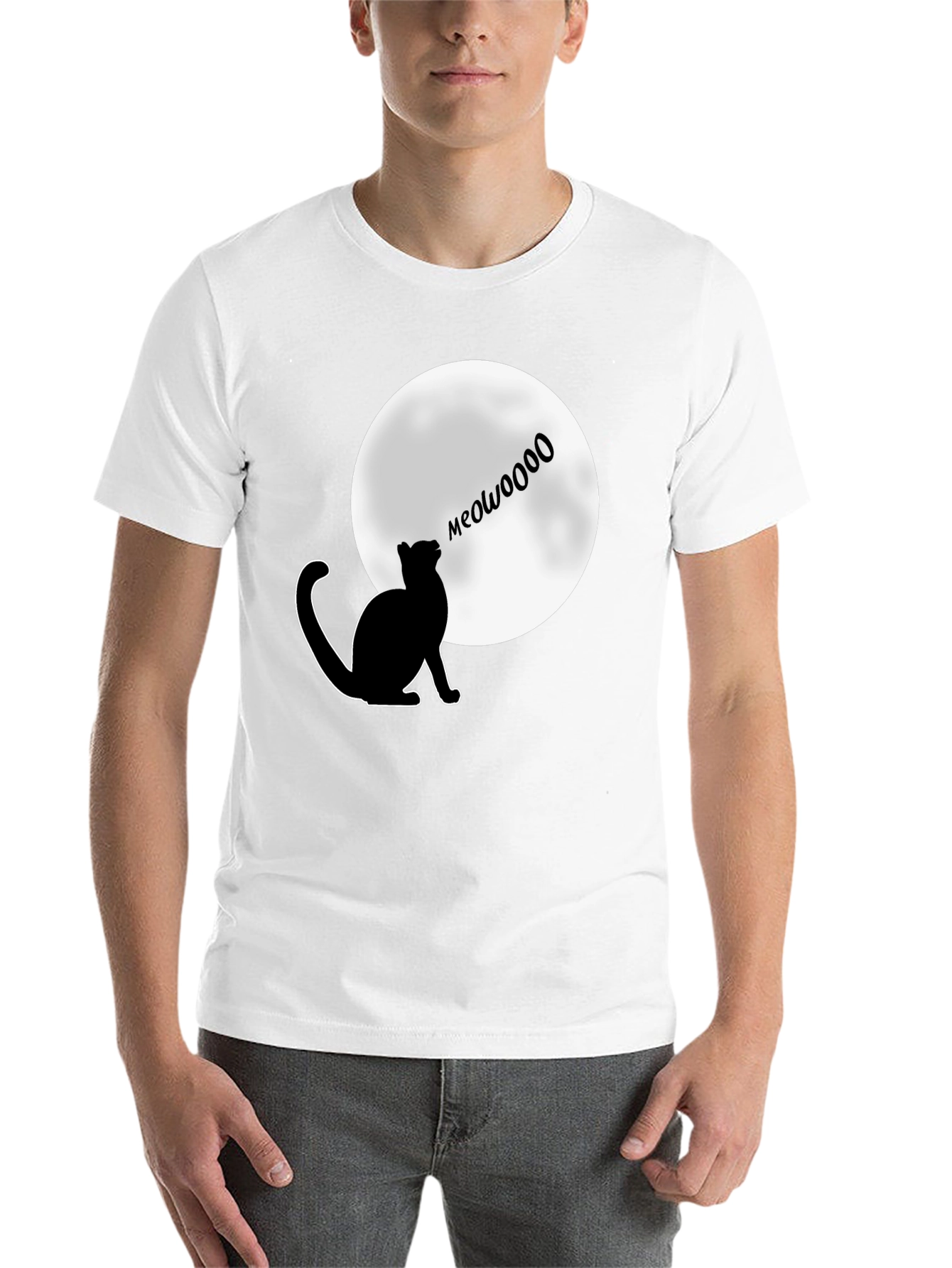 Black Meow at the Moon T-Shirt - Black, Cat Lover Tee view 14