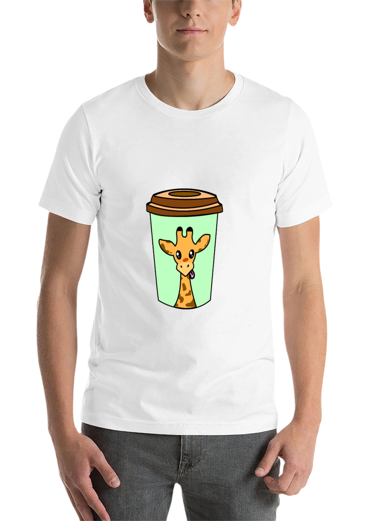Black Giraffe in Cup Graphic Tee - Novelty Animal Shirt view 14