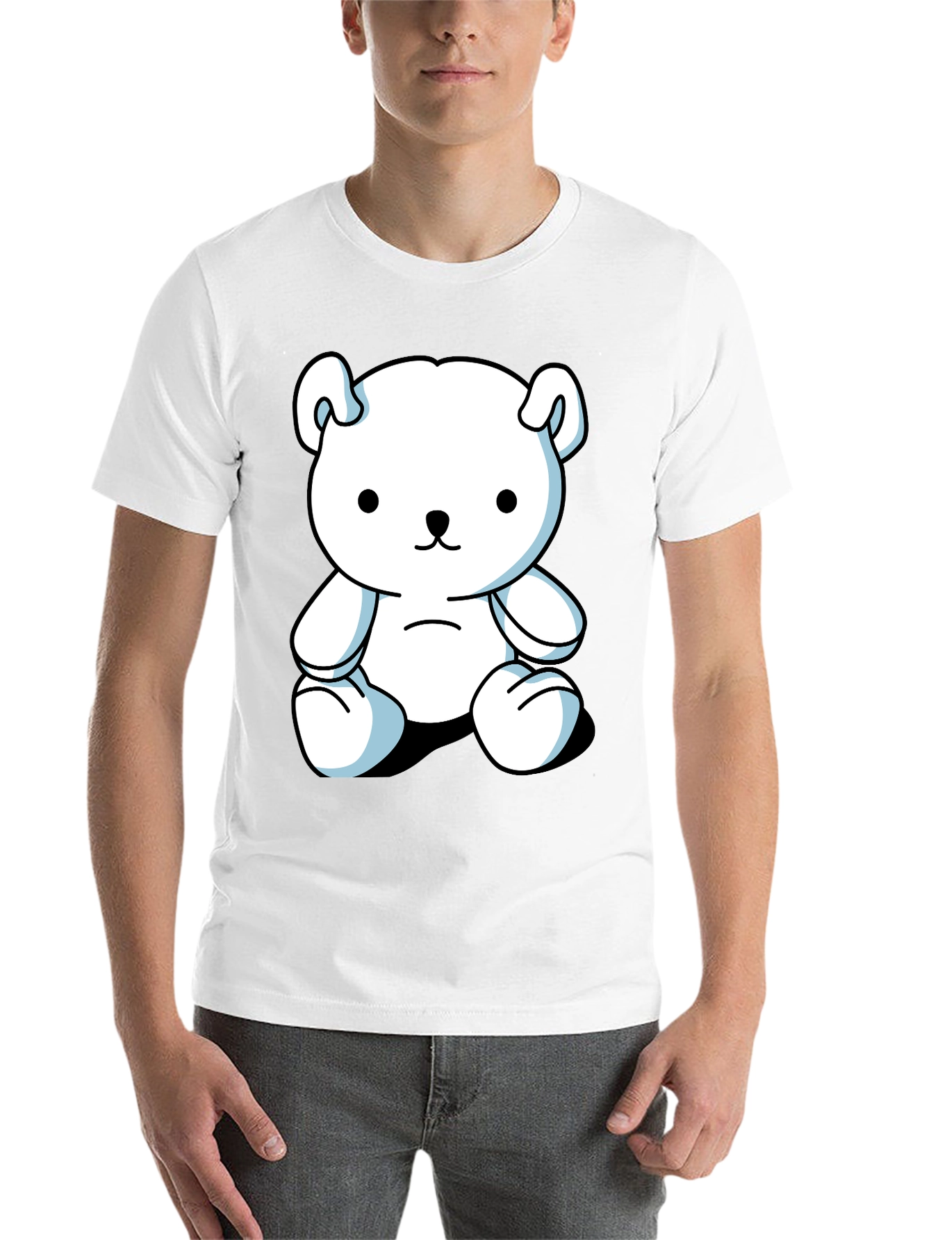 Black Cute Cartoon Bear Graphic Black T-Shirt view 14