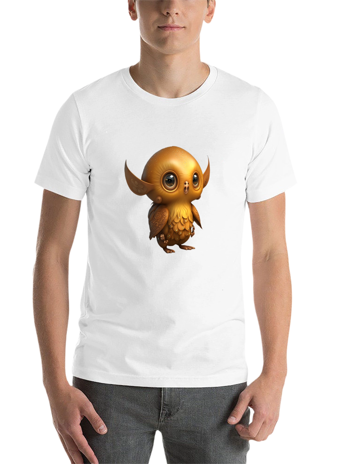 Black Cute Golden Owl Creature Graphic Tee view 14
