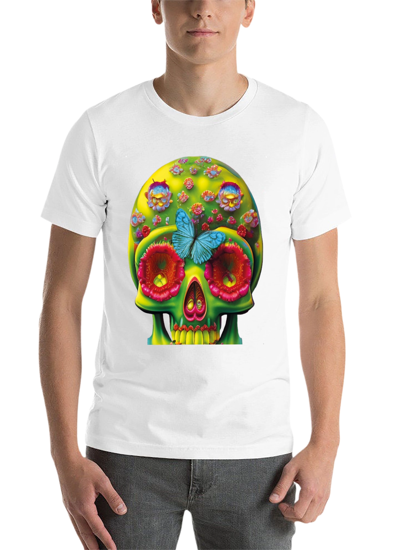 Black Floral Skull T-Shirt - Unique Graphic Tee view 14