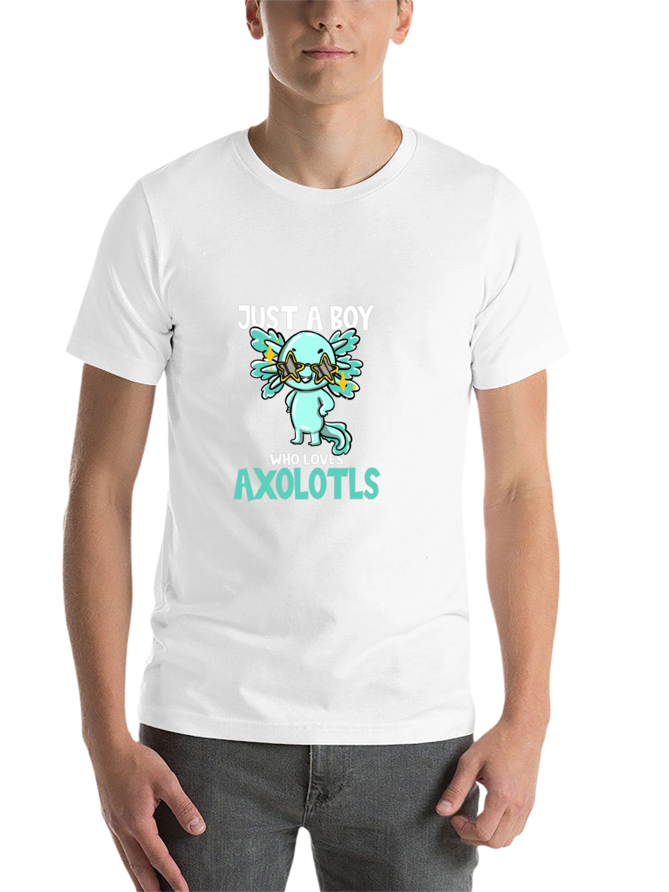 Black Just A Boy Who Loves Axolotls T-Shirt view 14