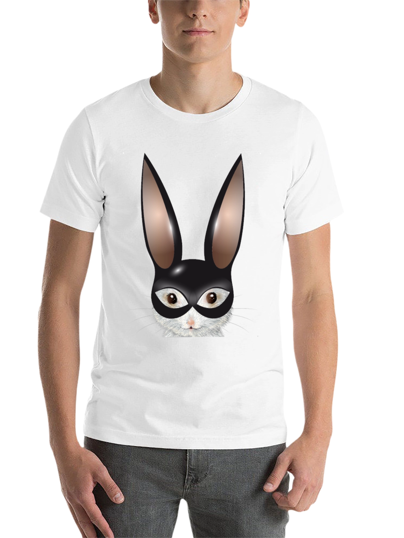 Black Bunny Mask Graphic Tee - Black Cotton Blend T-Shirt view 14