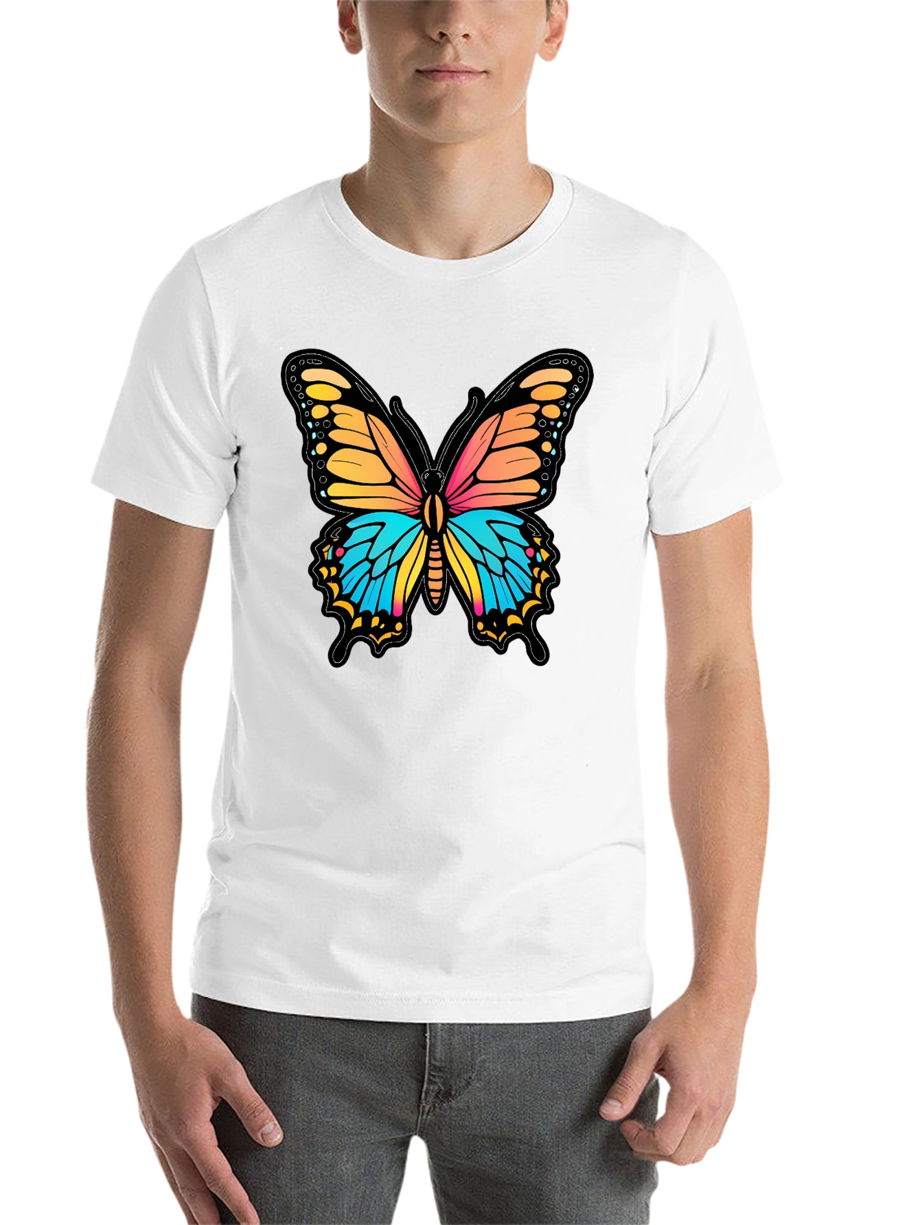 Black Vibrant Butterfly Graphic Print Black T-Shirt view 14