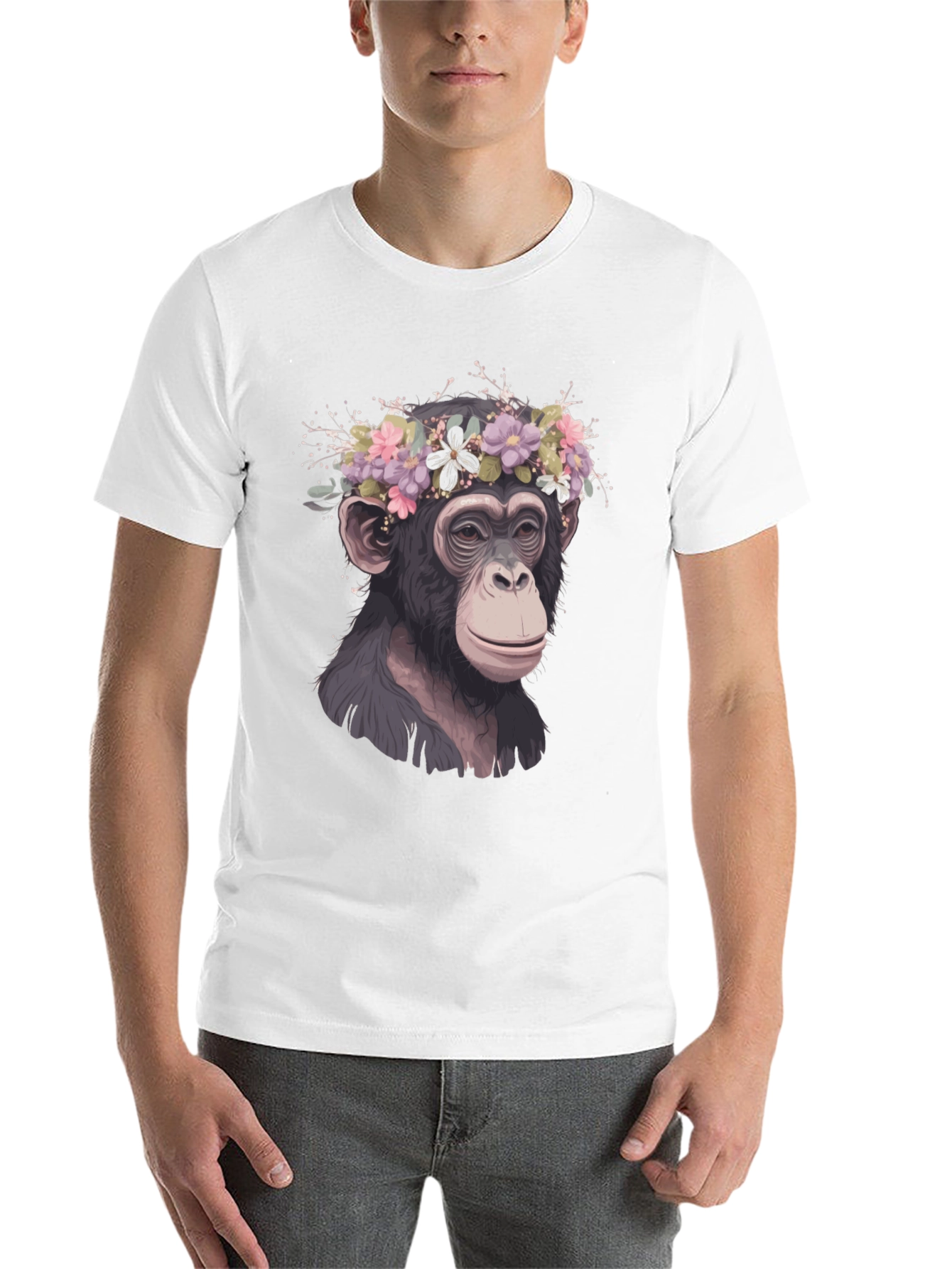 Black Monkey Flower Crown T-Shirt - Artistic Animal Tee view 14