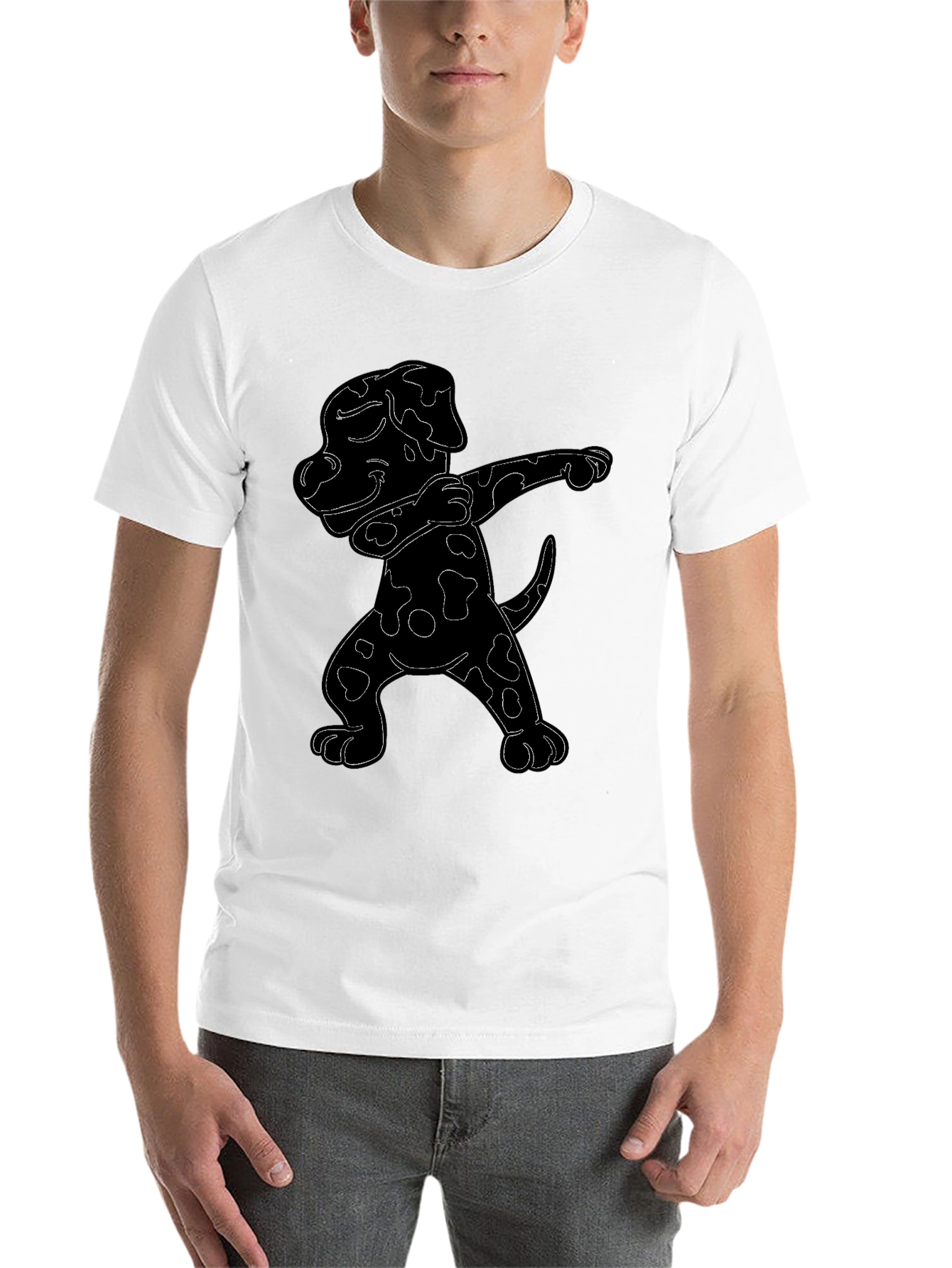 Black Dabbing Dalmatian Graphic Tee - Black Cotton T-Shirt view 14