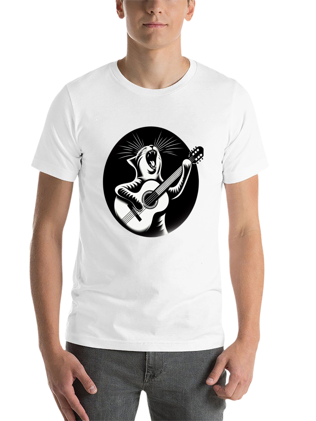 Black Cat Playing Guitar Graphic T-Shirt view 14
