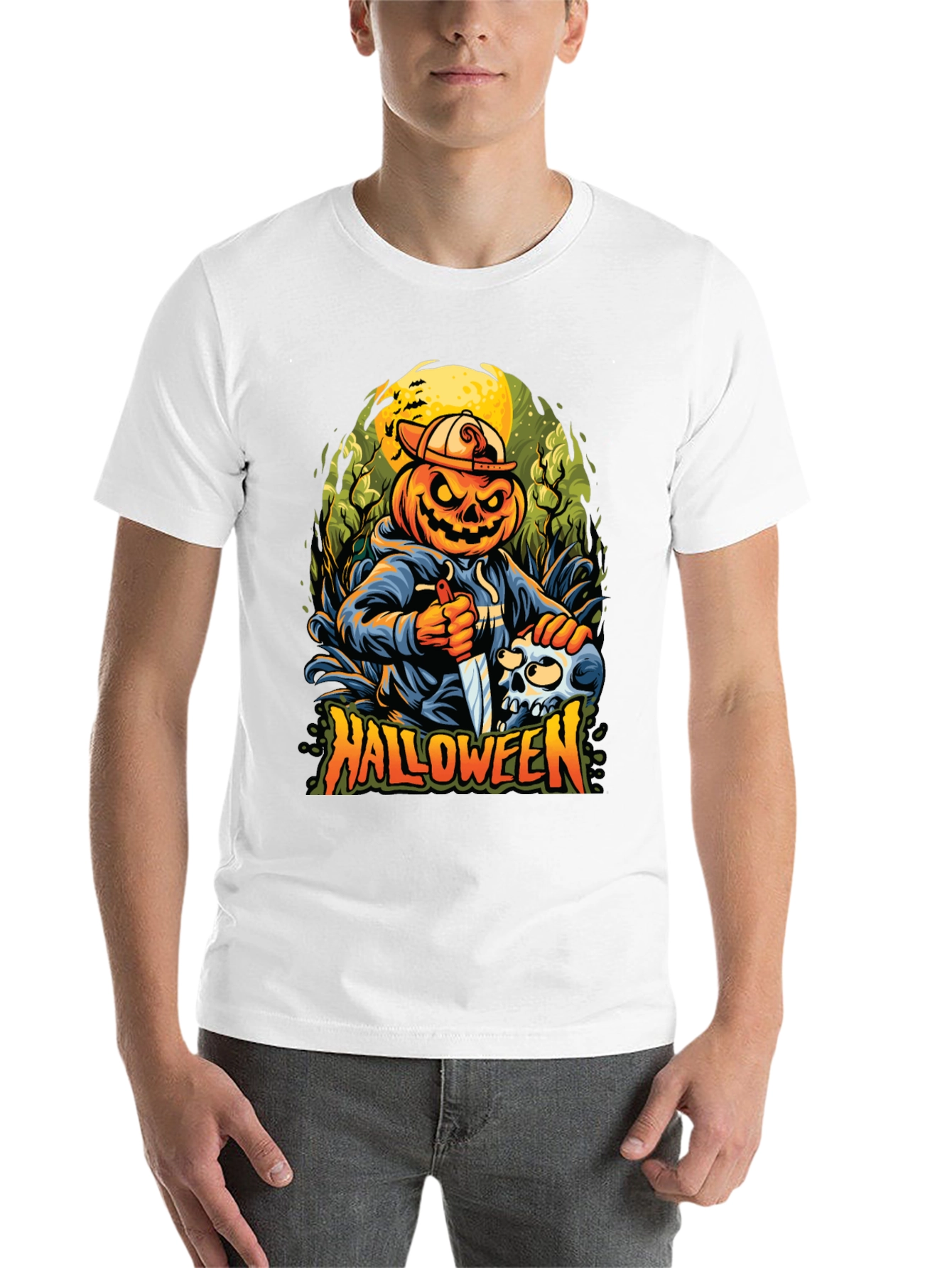 Black Halloween Pumpkin Skull Graphic Tee view 14