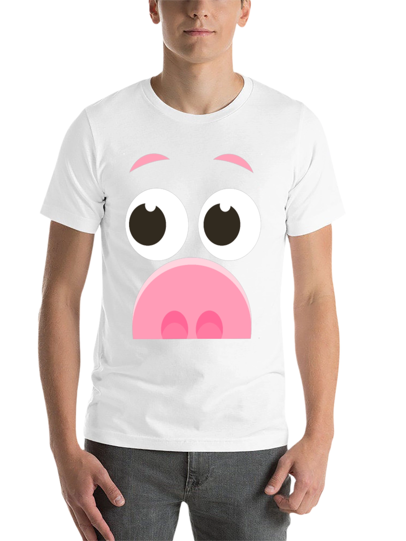Black Funny Pig Face Graphic T-Shirt - Novelty Cartoon Tee view 14