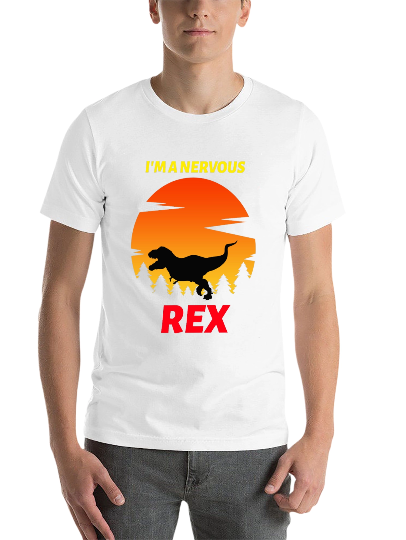 Black Nervous Rex T-Shirt - Funny Dinosaur Tee view 14