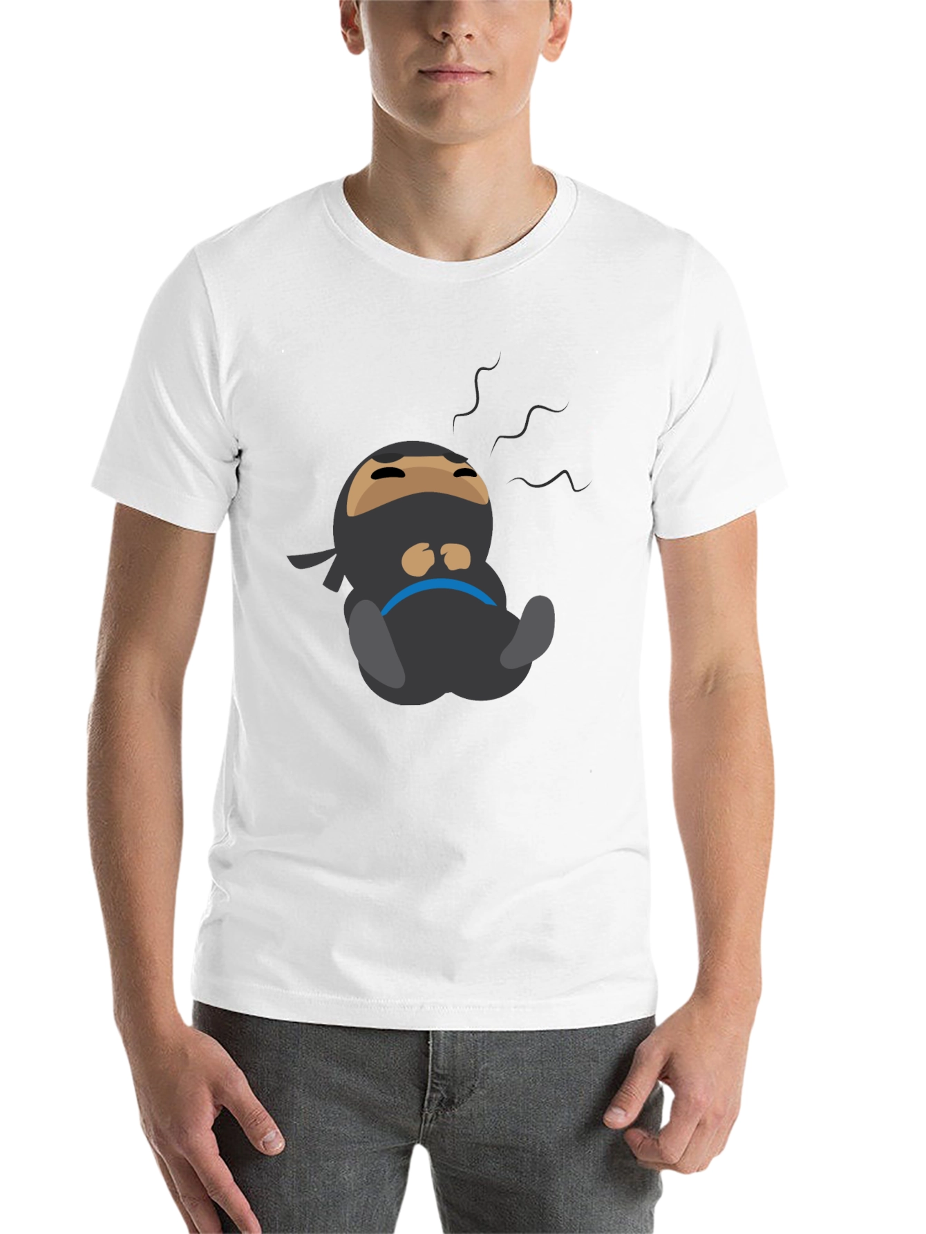 Black Lazy Ninja Cartoon T-Shirt - Men's Black Tee view 14