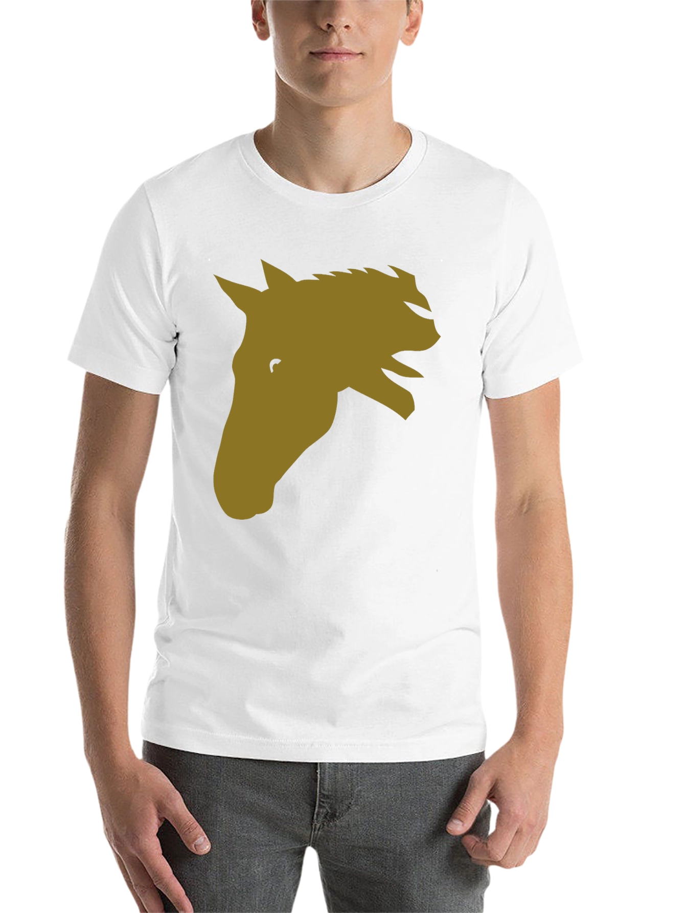 Black Horse Head Graphic Tee - Black Cotton Blend Casual T-Shirt view 14
