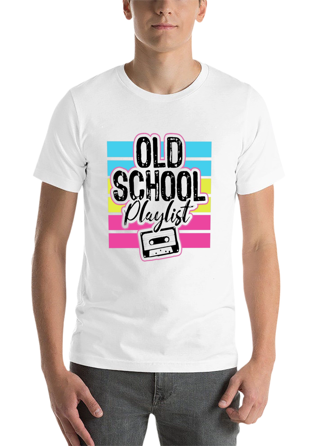 Black Old School Playlist Graphic T-Shirt view 14