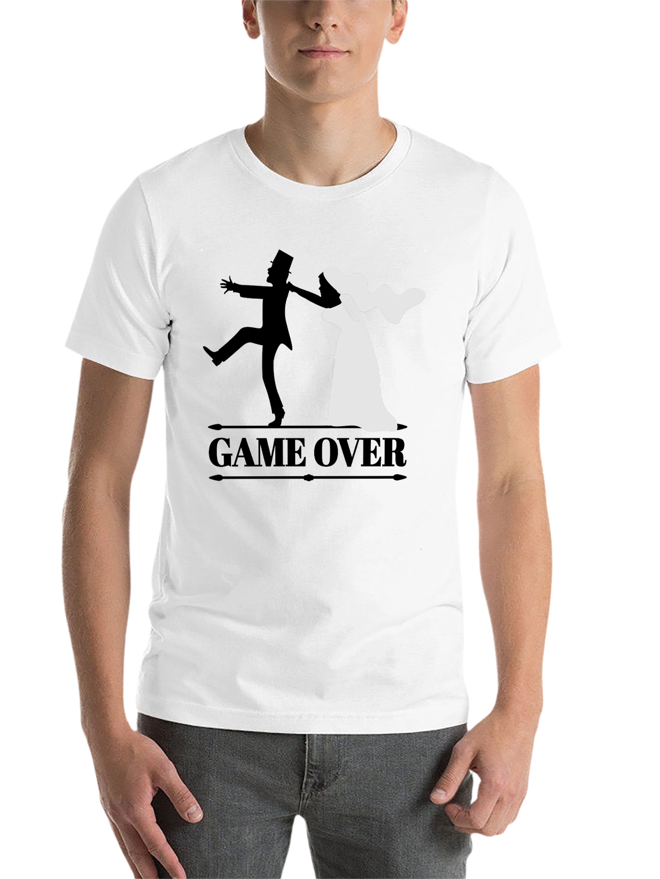 Black Game Over Groom & Bride Graphic Tee - Funny Wedding Shirt view 14