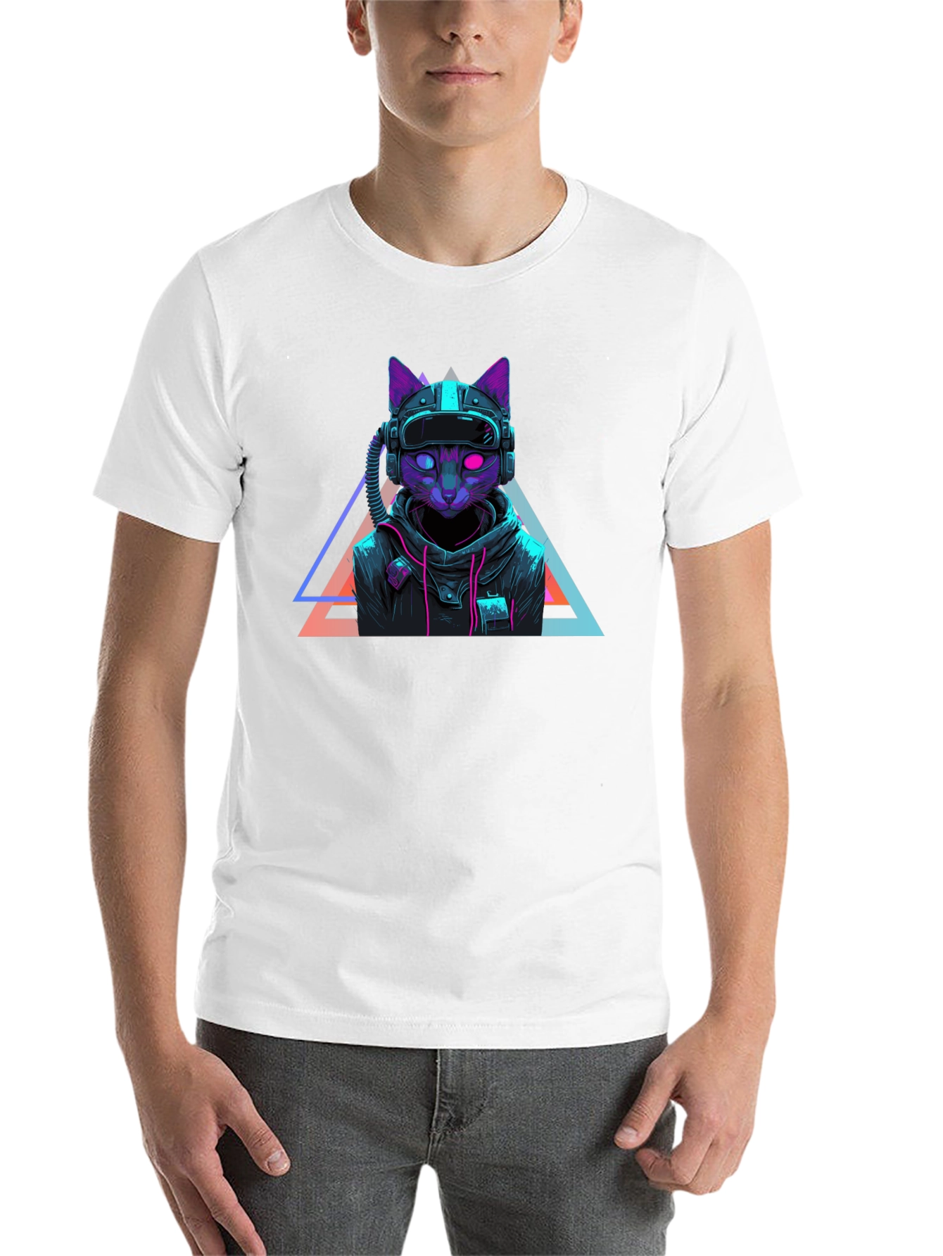 Black Cyberpunk Cat T-Shirt - Futuristic Neon Design view 14