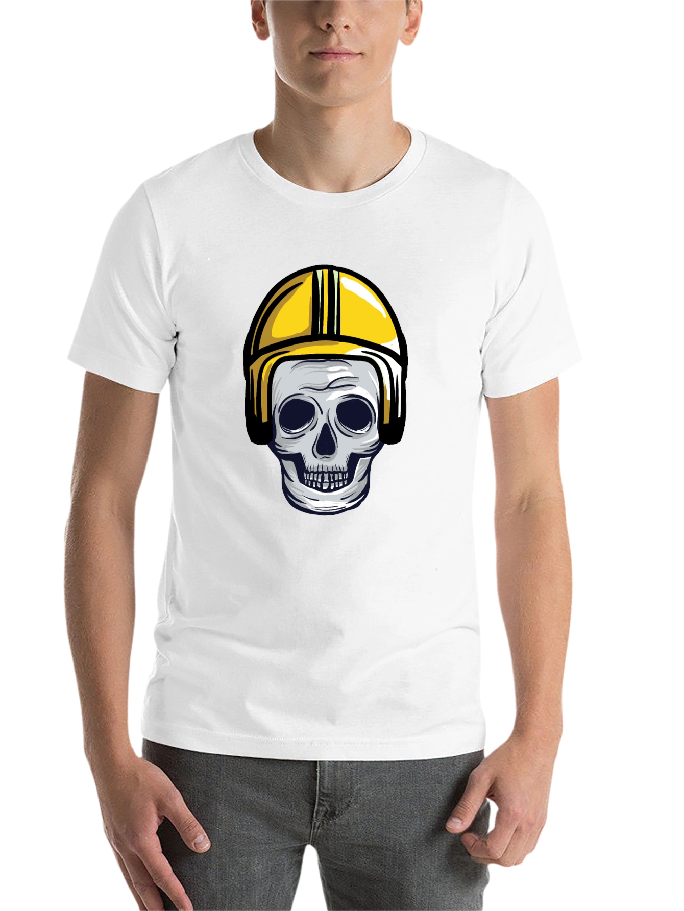 Black Skull in Yellow Helmet Graphic Tee view 14