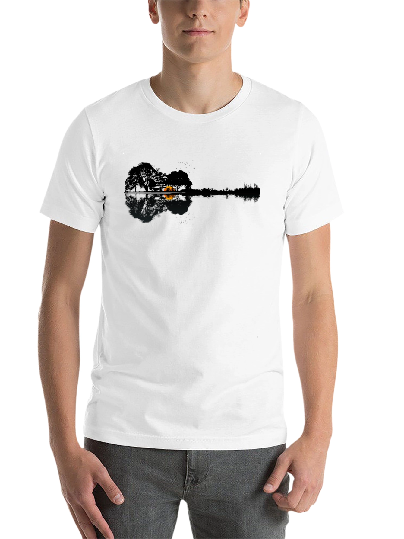 Black Nature Guitar Reflection T-Shirt - Unique Design view 14