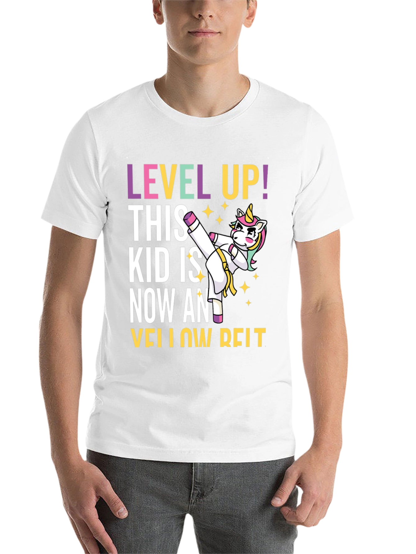 Black Level Up Yellow Belt Unicorn T-Shirt view 14