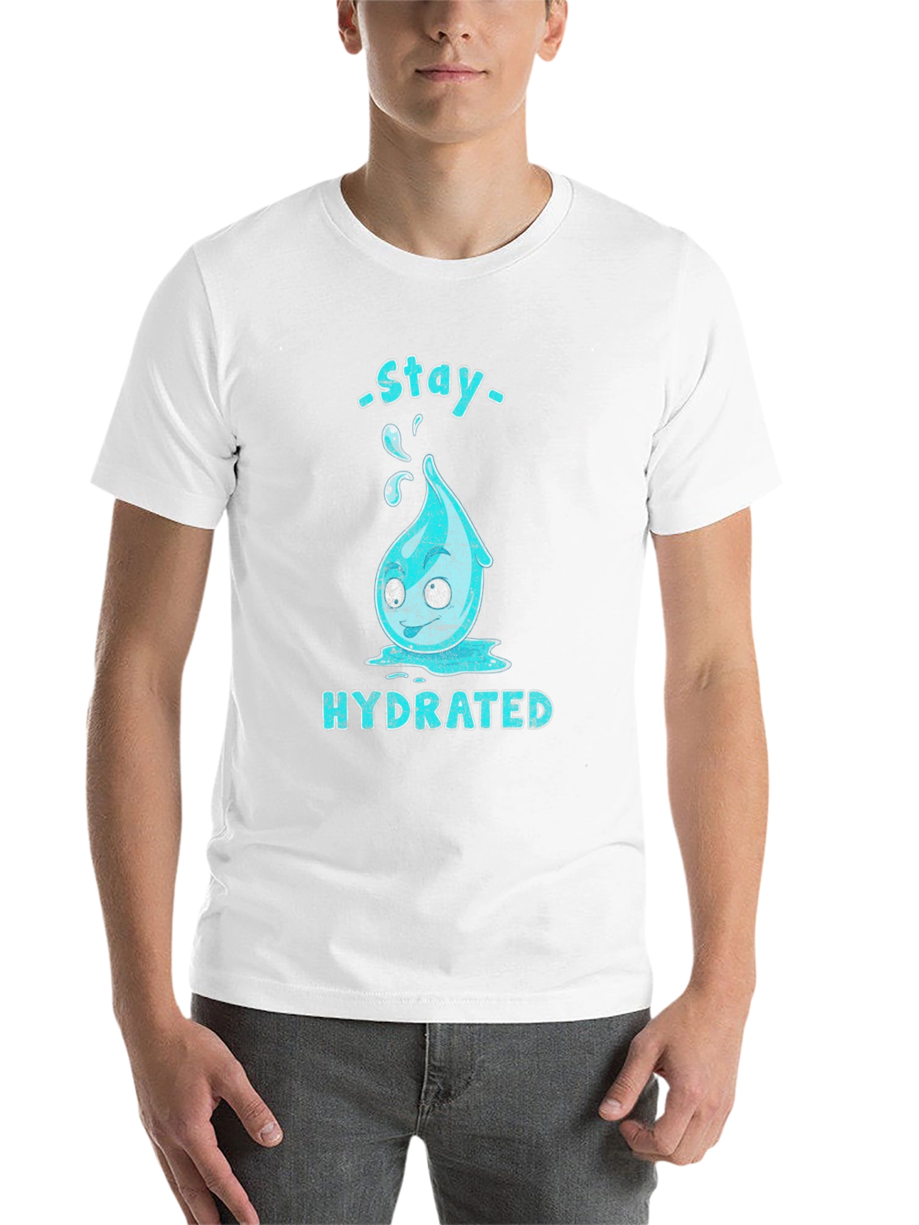 Black Stay Hydrated Cartoon Waterdrop Graphic T-Shirt view 14