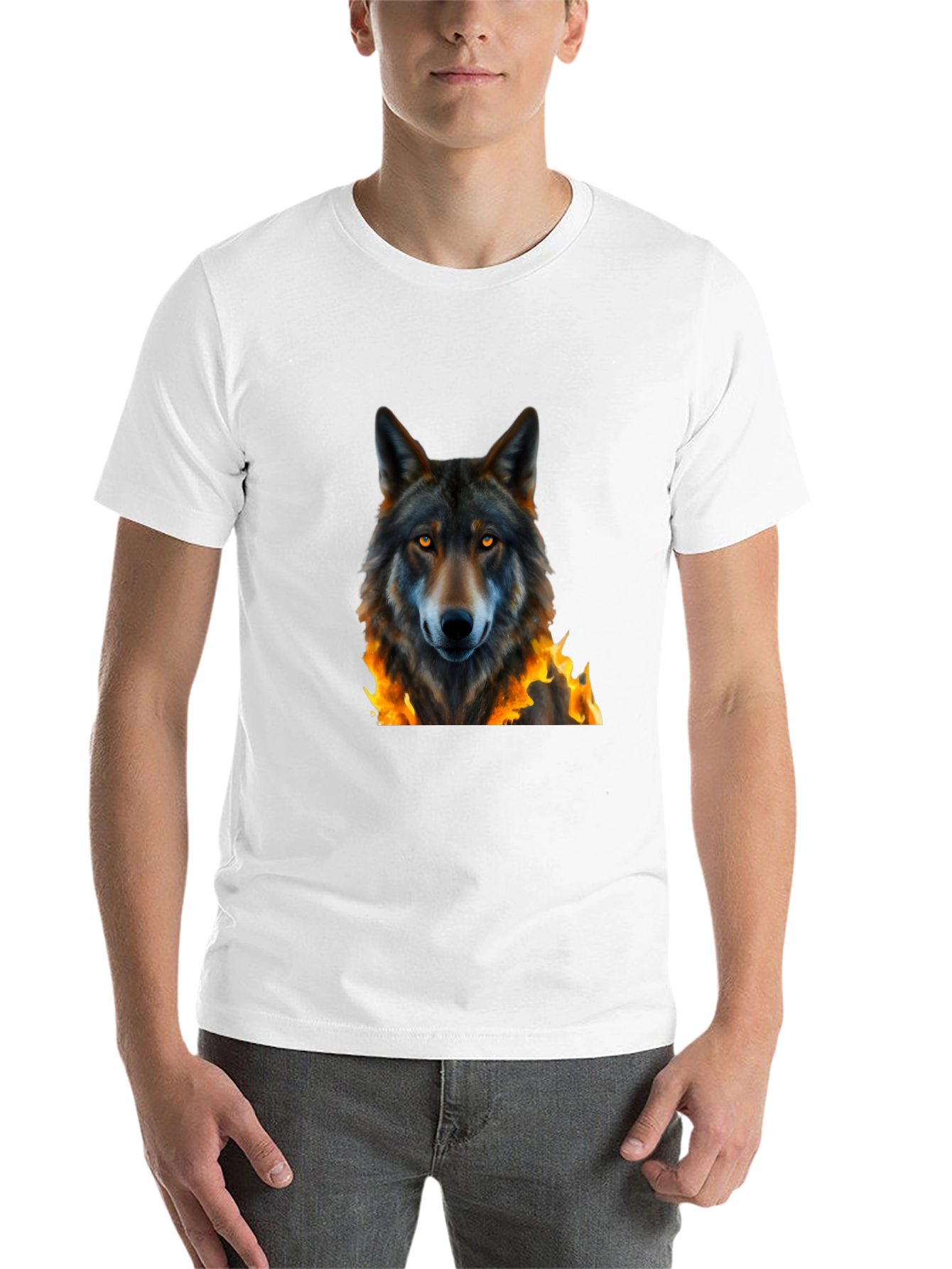Black Fiery Wolf Graphic Tee - Black Cotton T-Shirt view 14