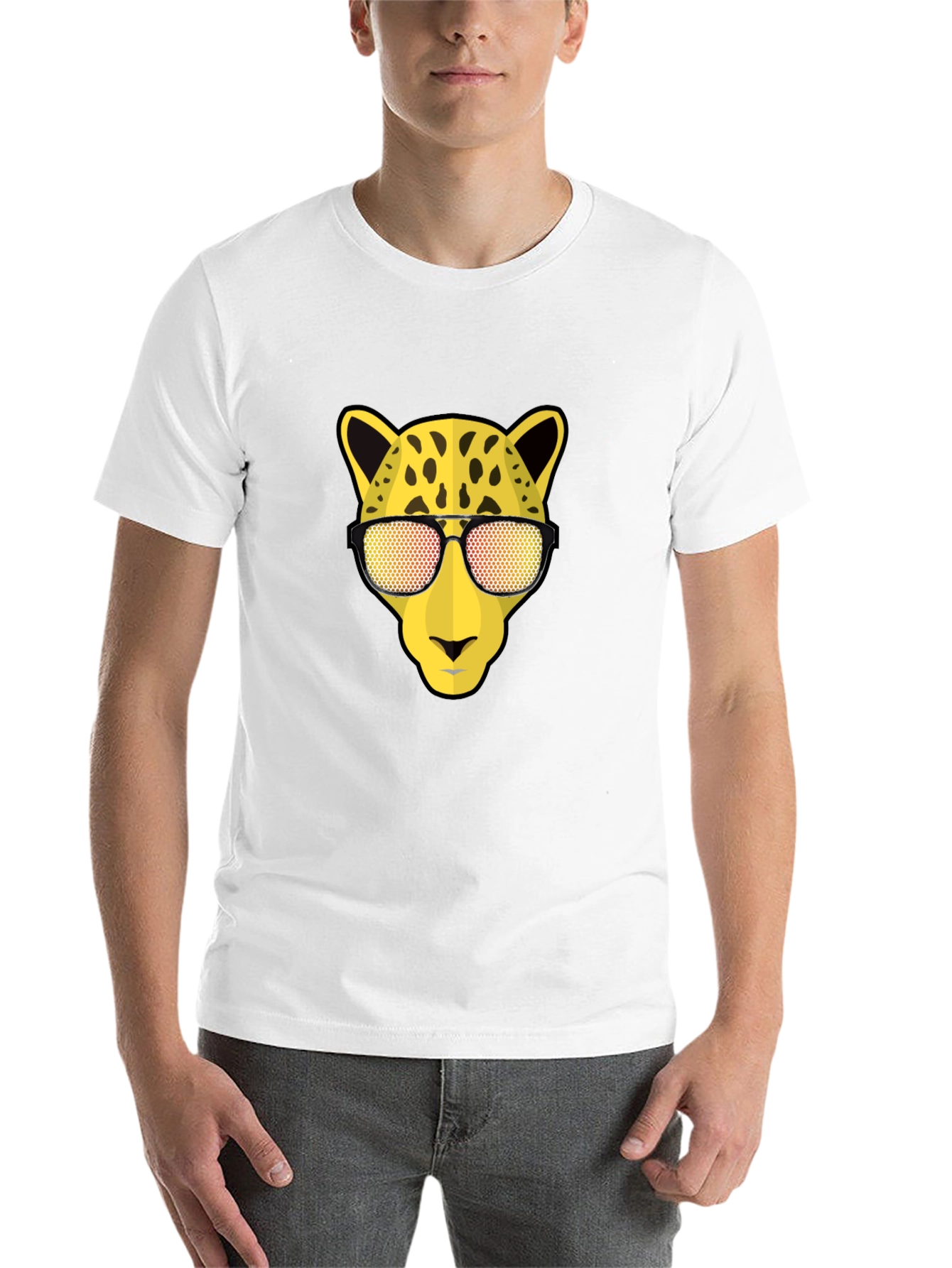 Black Cool Cat Tee: Leopard with Shades Graphic T-Shirt view 14