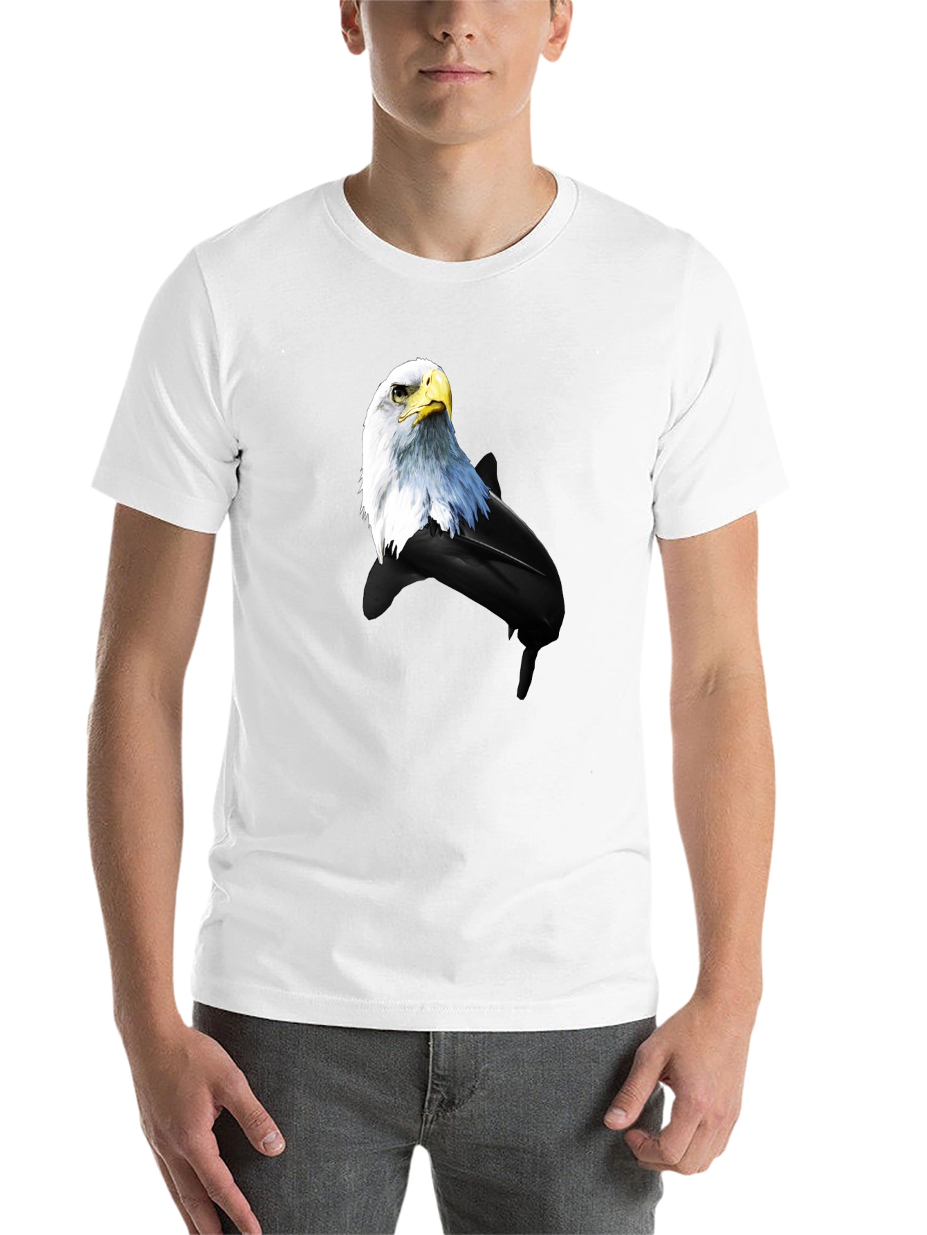 Black Eagle and Dolphin Graphic Tee - Black Cotton Blend view 14