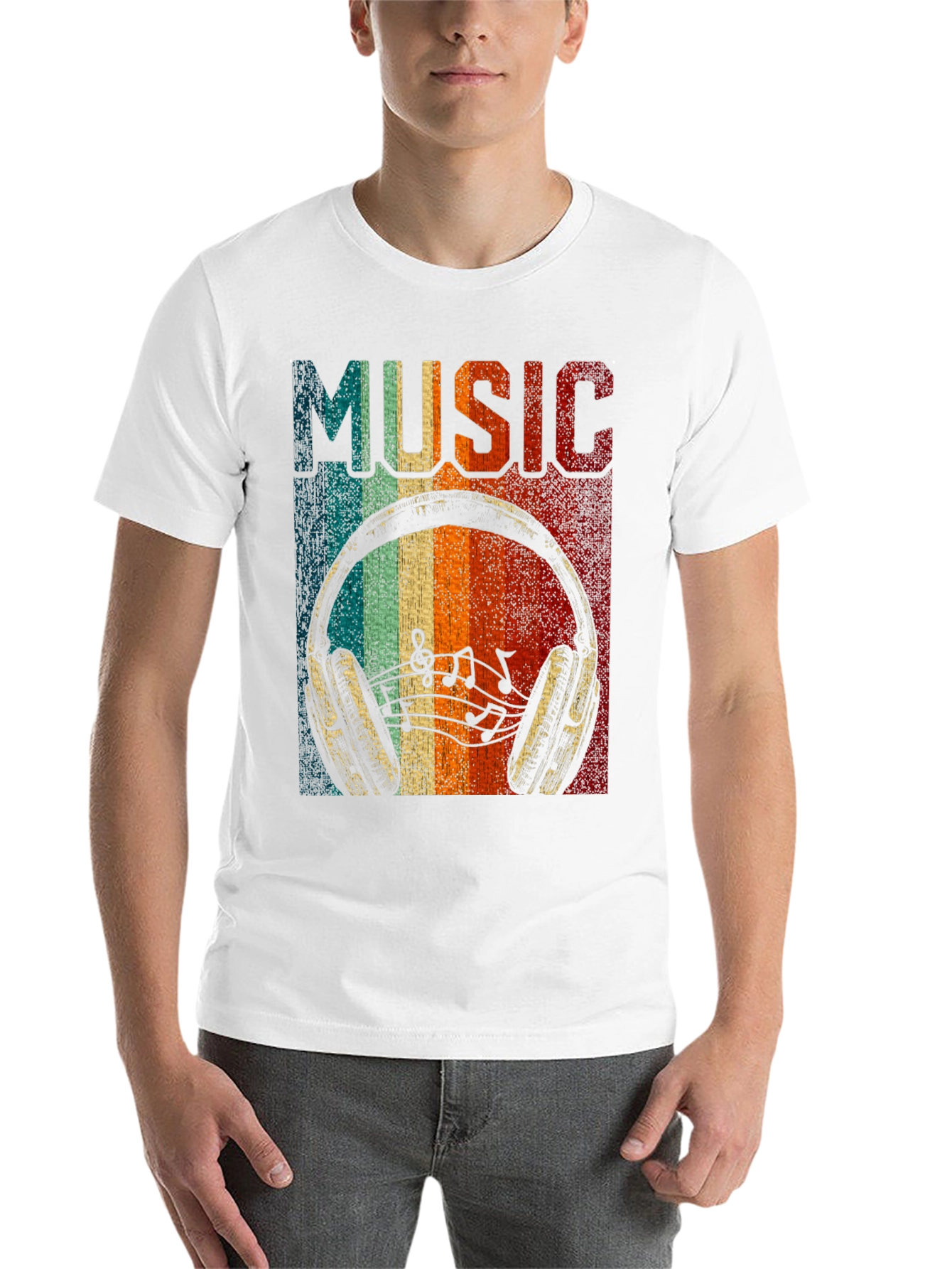 Black Retro Music Headphone T-Shirt view 14