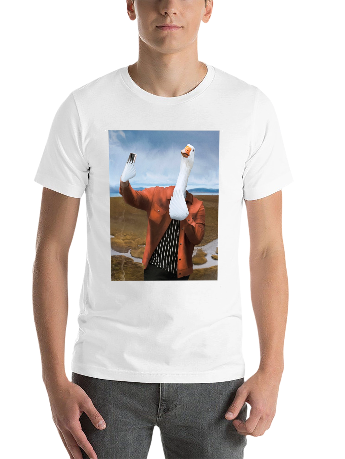 Black Funny Goose Selfie T-Shirt view 14