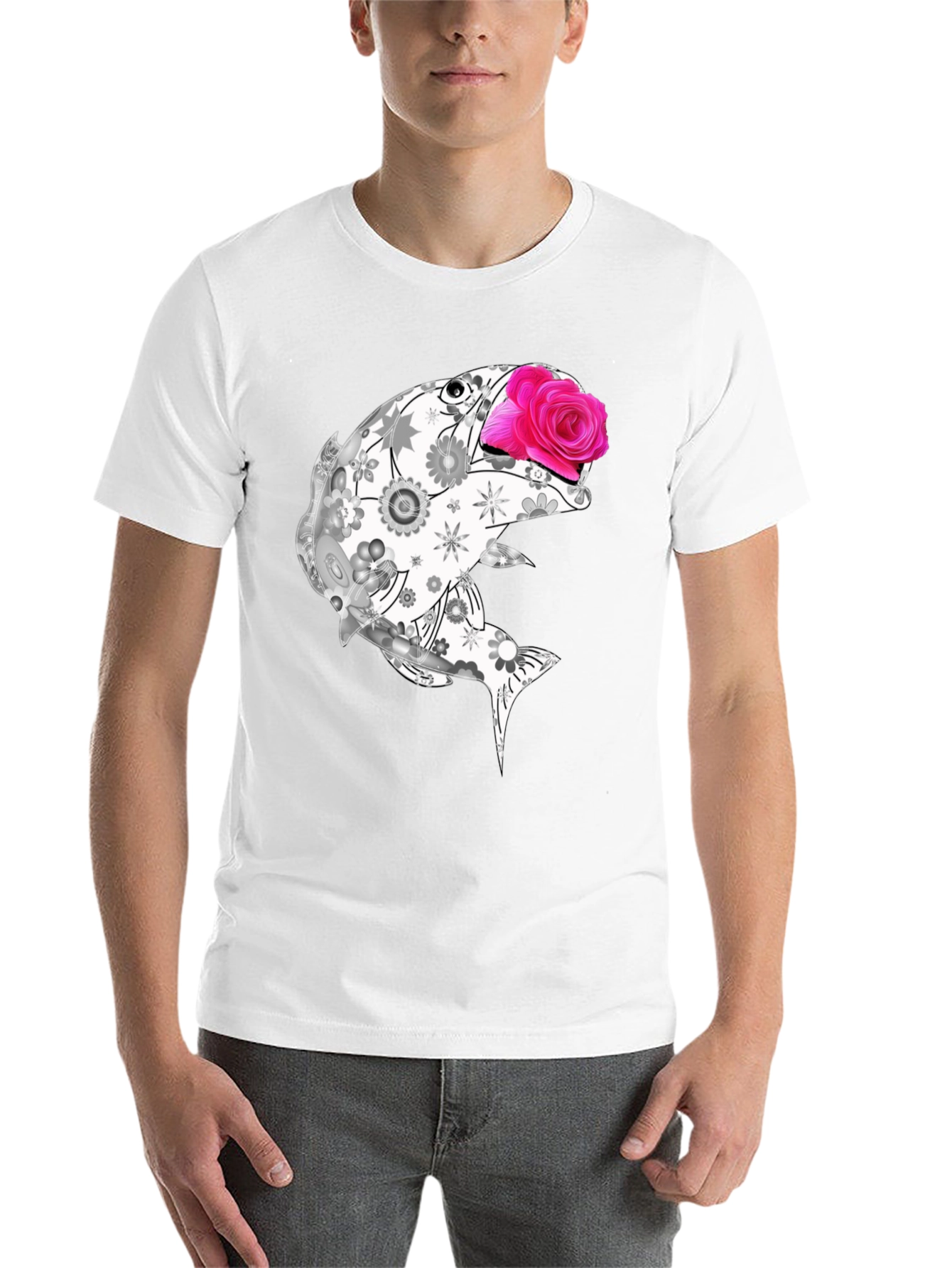 Black Floral Fish Graphic Tee - Stylish Casual Wear view 14