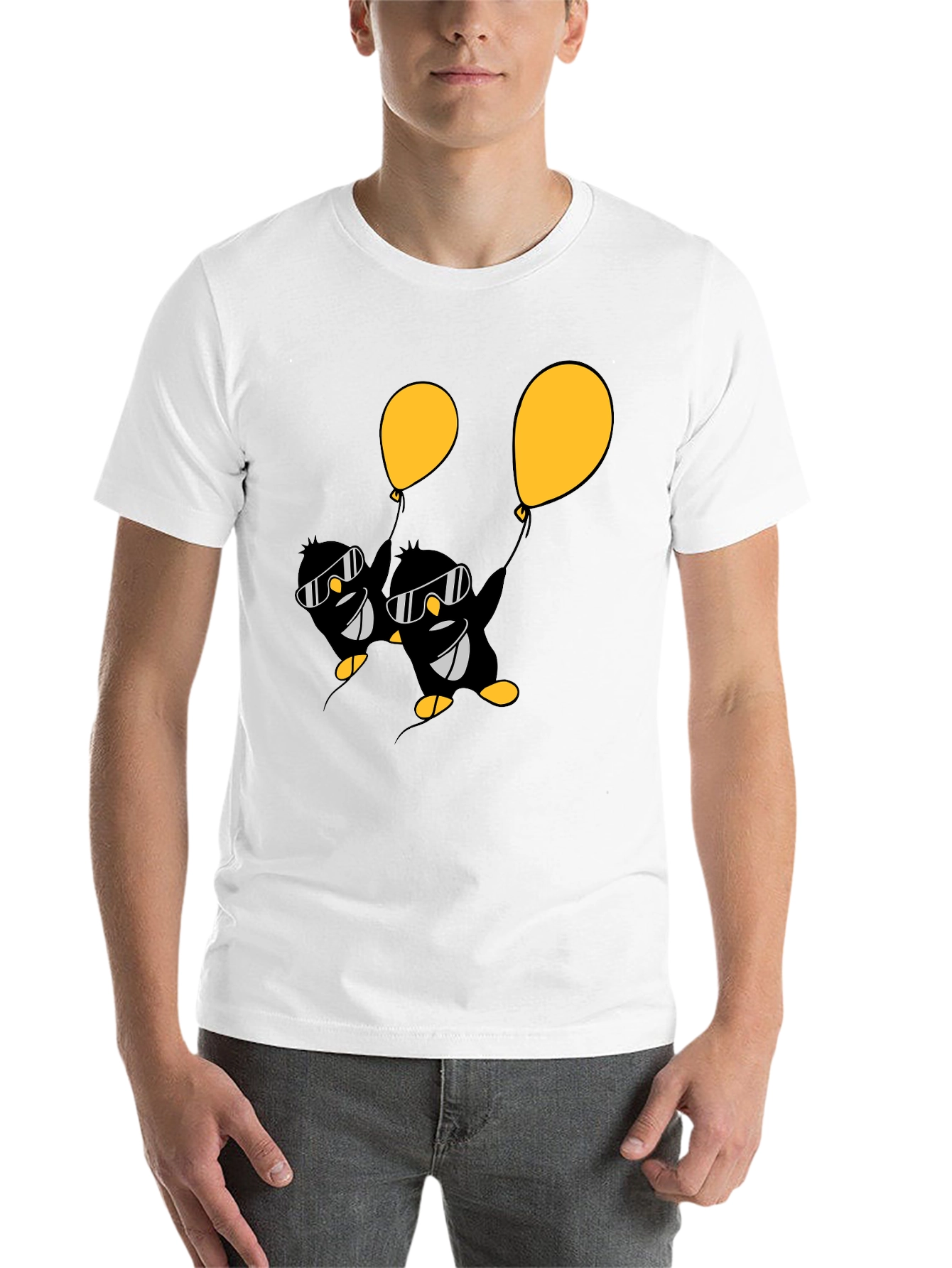 Black Cool Penguin Balloon Graphic Tee - Black view 14
