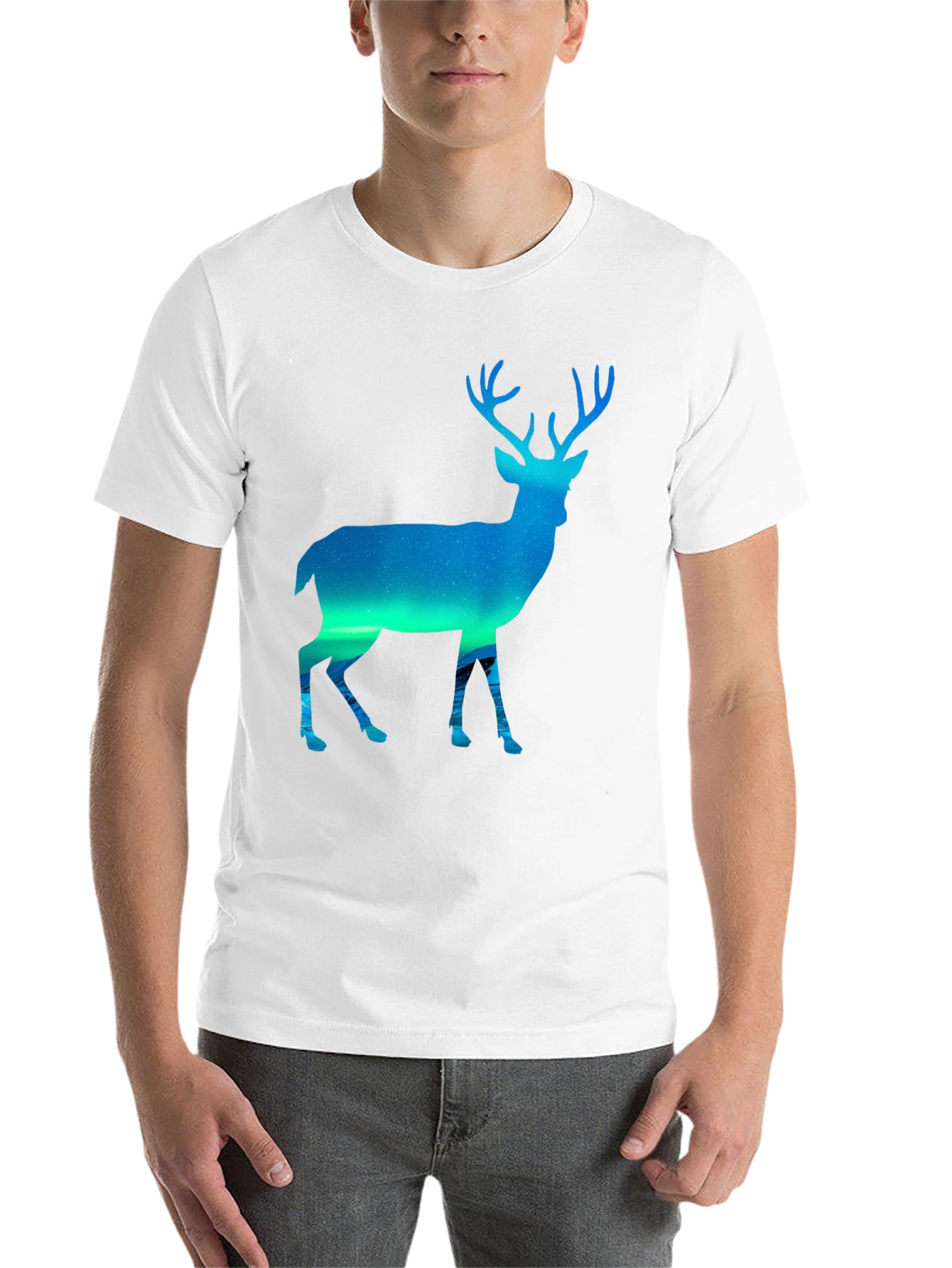 Black Northern Lights Deer Graphic Tee - Black view 14