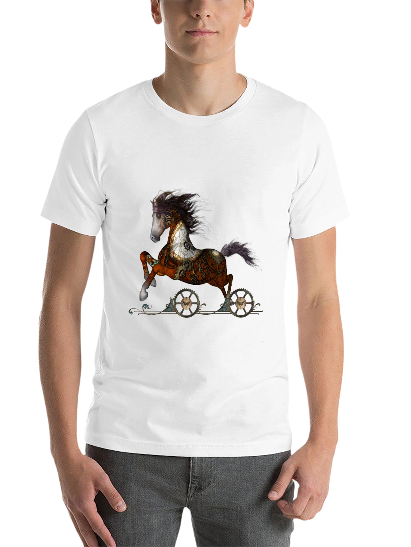 Black Steampunk Horse T-Shirt - Unique Graphic Tee view 14